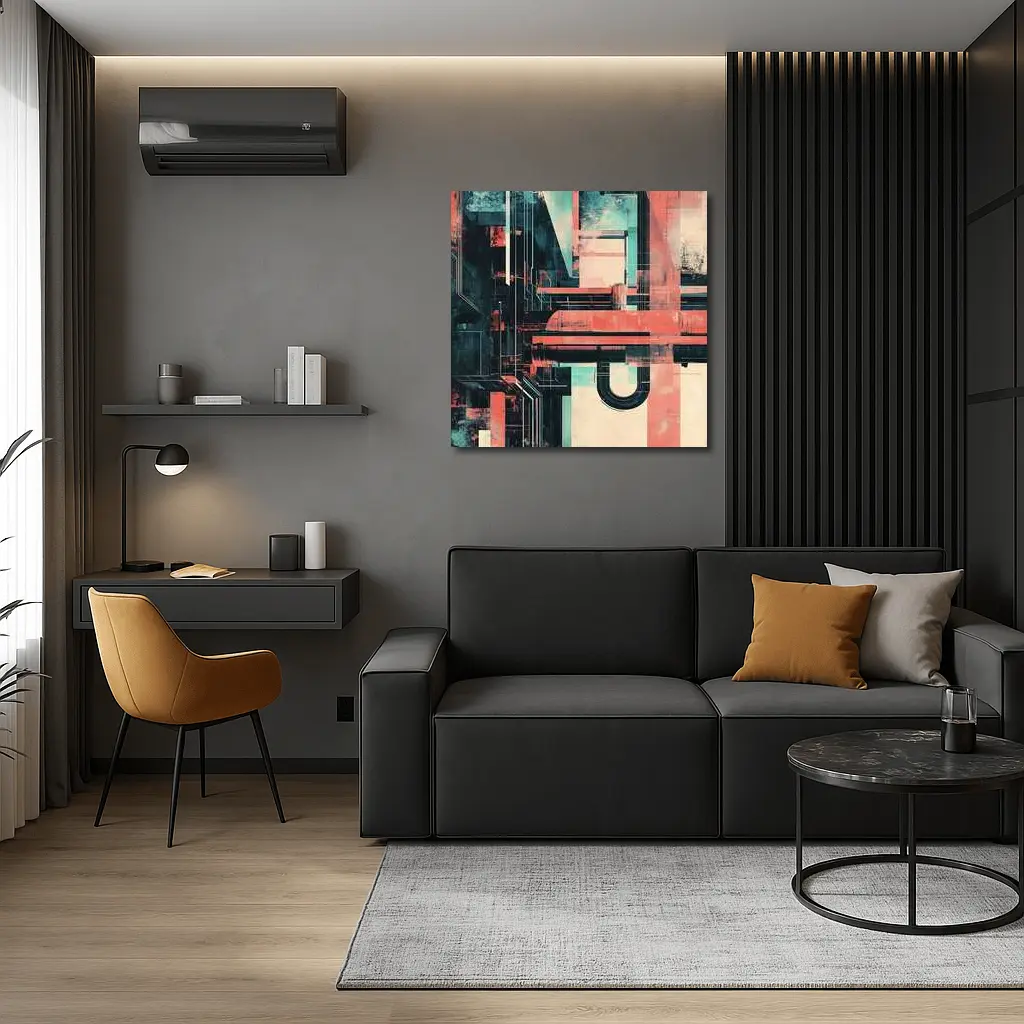 Industrial Abstract Architecture Coral Teal Grunge – Wall Art