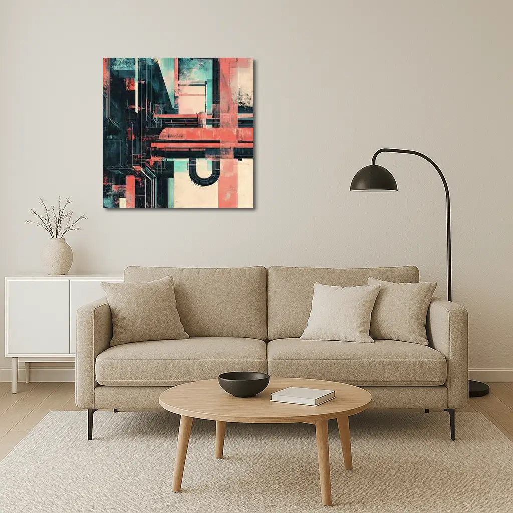 Industrial Abstract Architecture Coral Teal Grunge – Wall Art