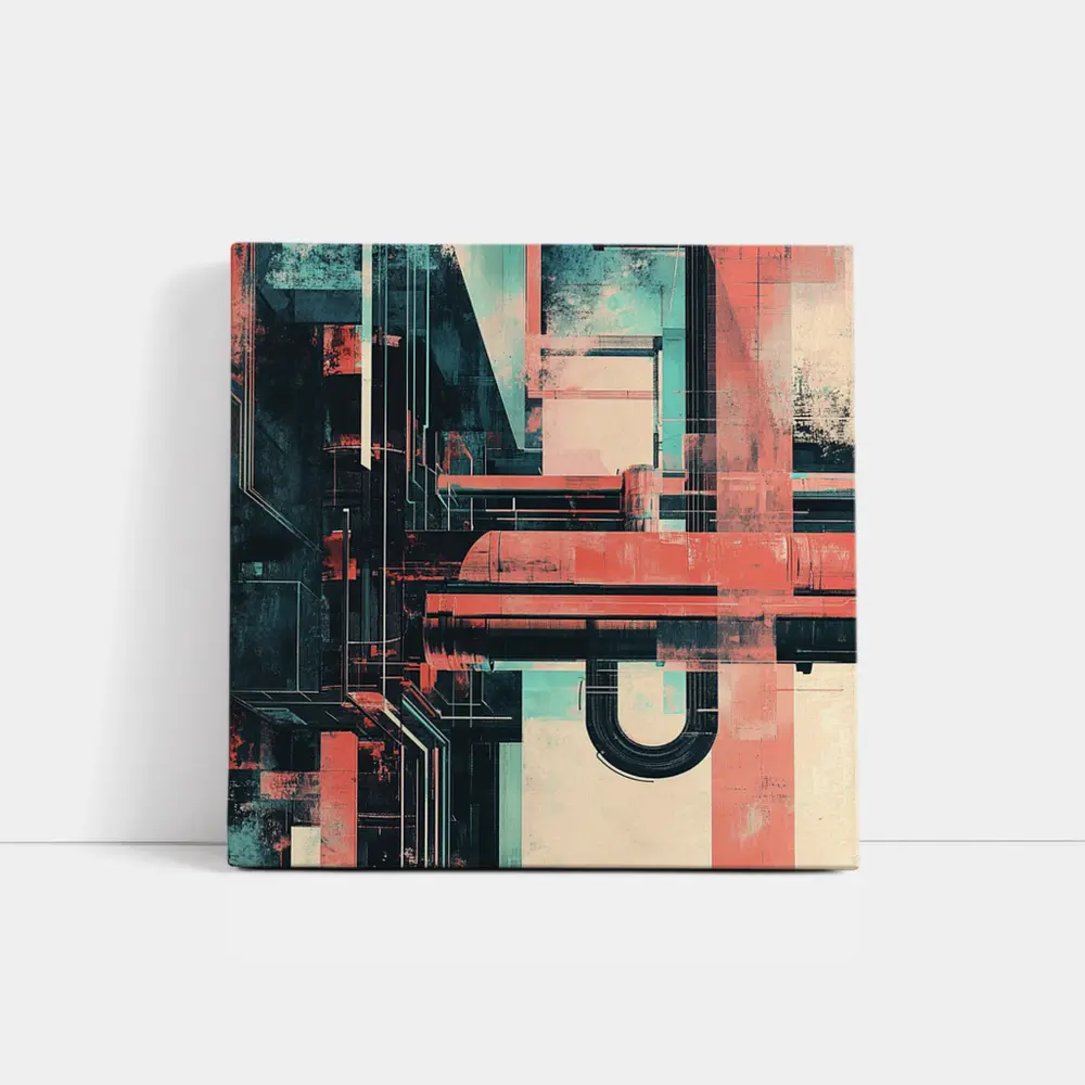 Industrial Abstract Architecture Coral Teal Grunge – Wall Art