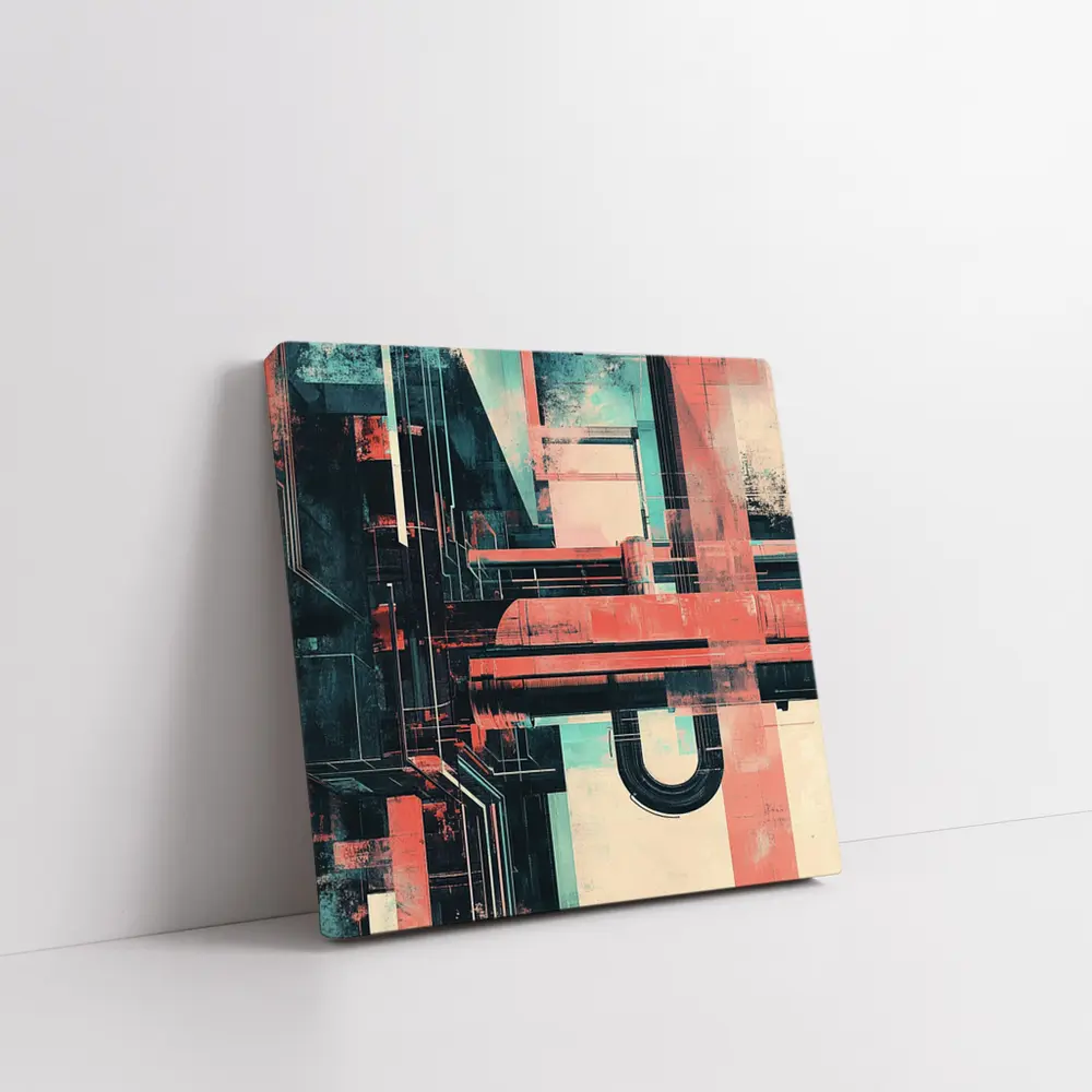Industrial Abstract Architecture Coral Teal Grunge – Wall Art