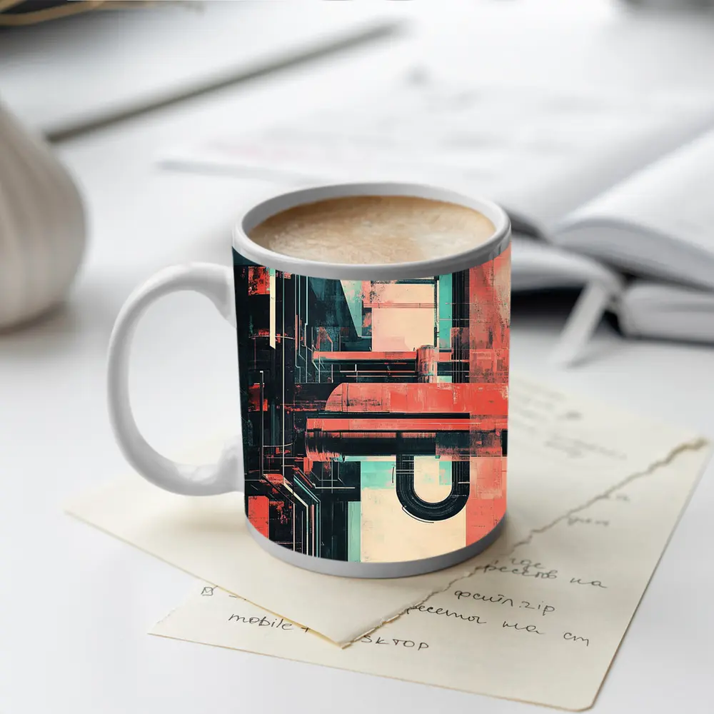 Industrial Abstract Architecture Coral Teal Grunge – Mugs