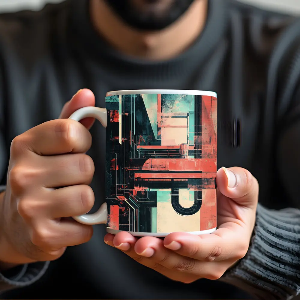 Industrial Abstract Architecture Coral Teal Grunge – Mugs