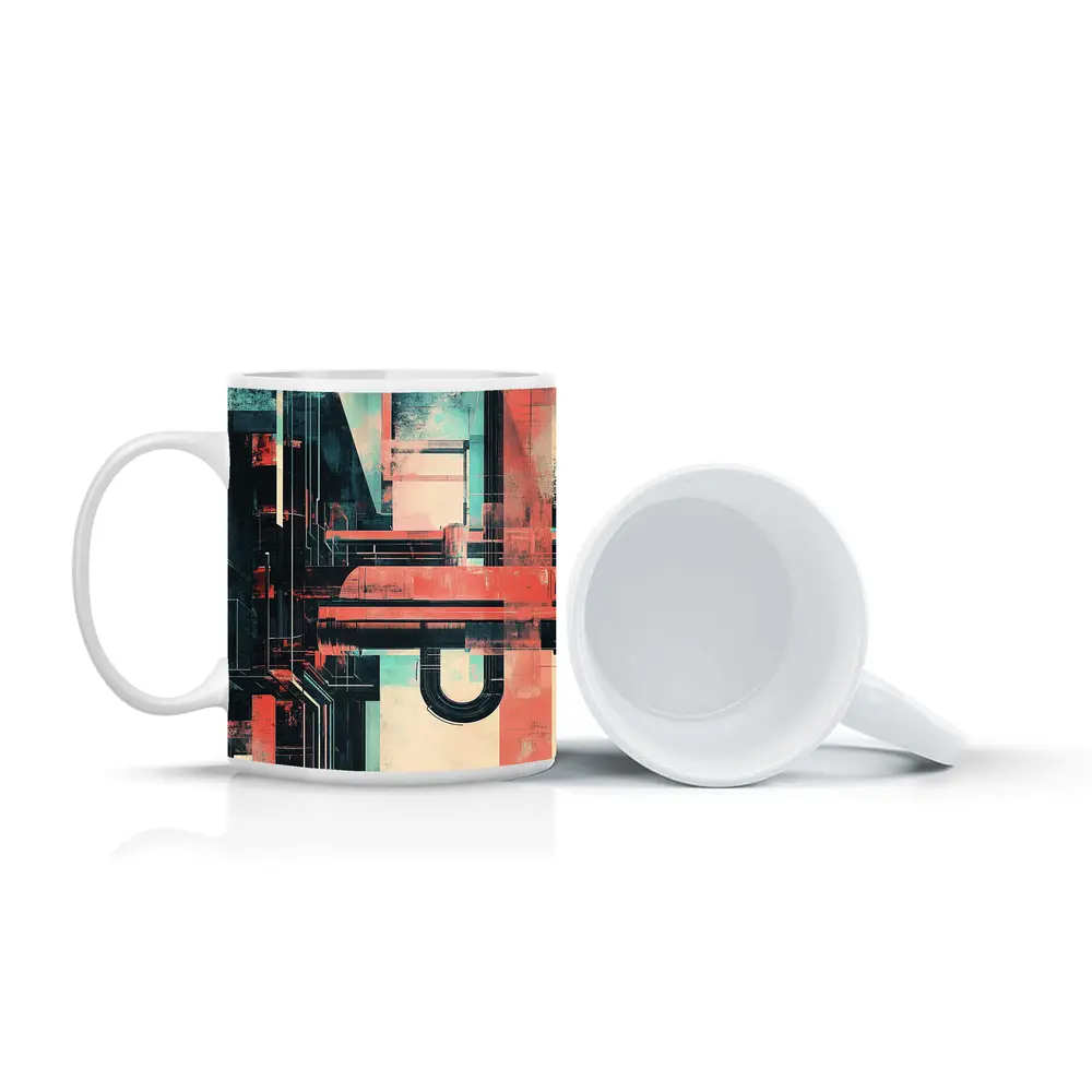 Industrial Abstract Architecture Coral Teal Grunge – Mugs