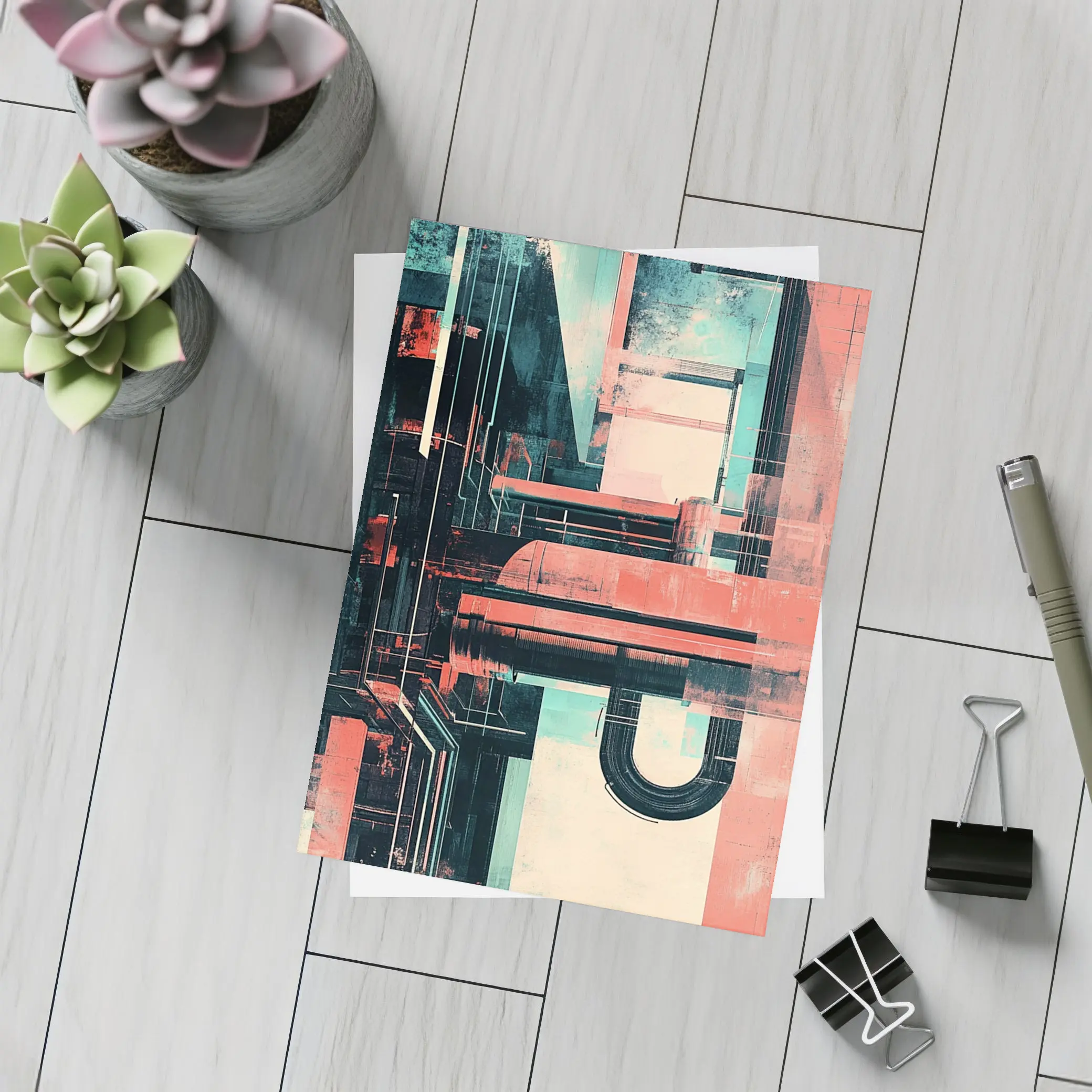 Industrial Abstract Architecture Coral Teal Grunge – Postcards