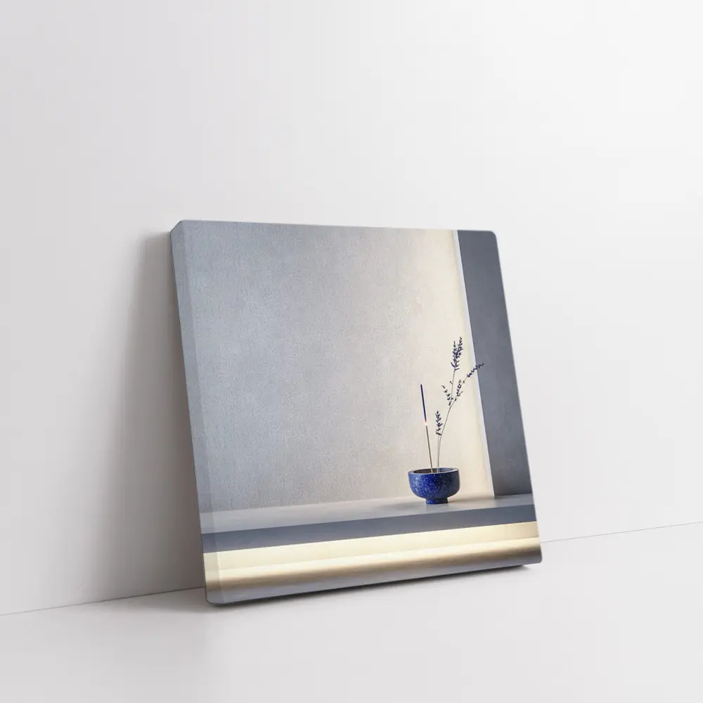 Blue Ceramic Bowl Lavender Stems Minimal – Wall Art