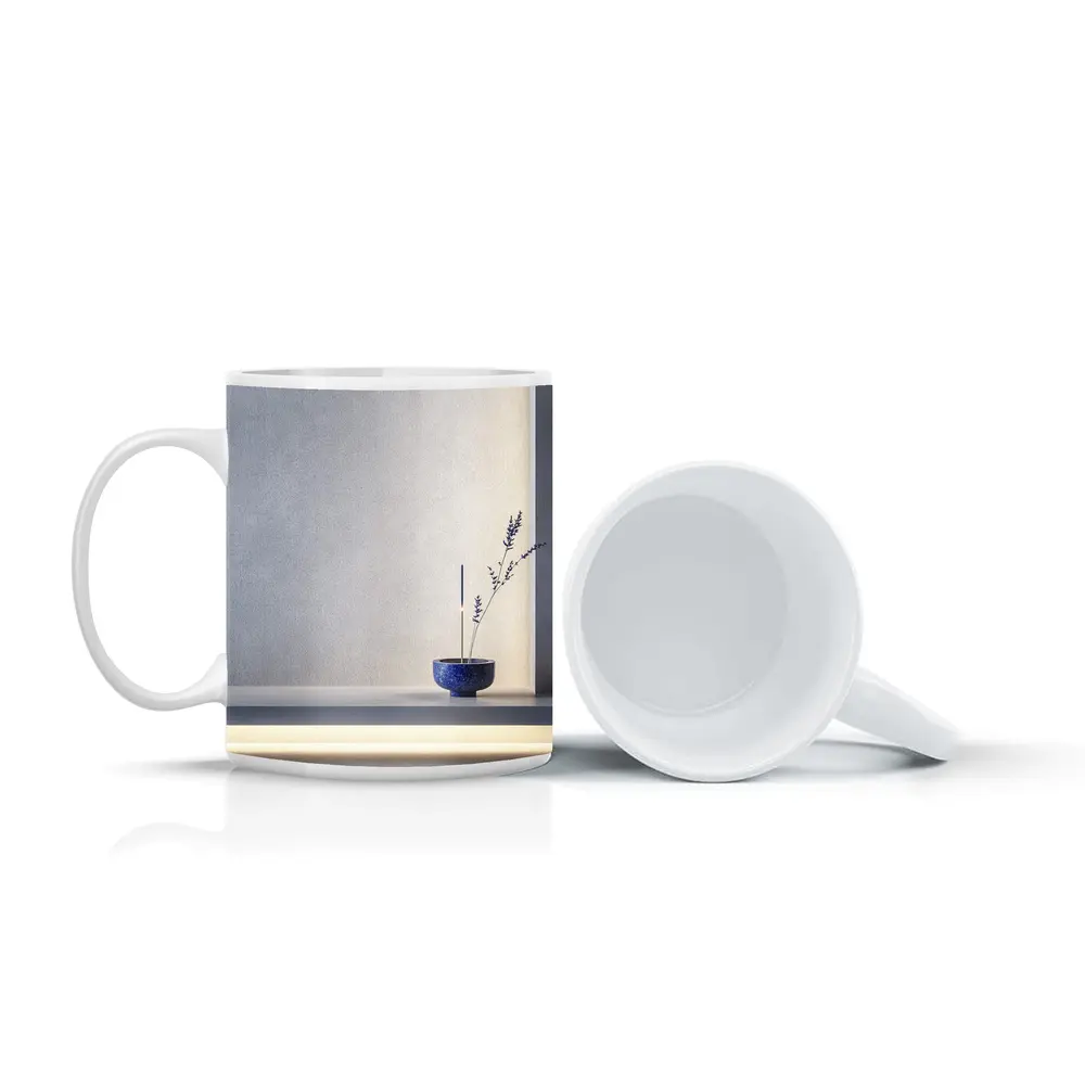 Blue Ceramic Bowl Lavender Stems Minimal – Mugs