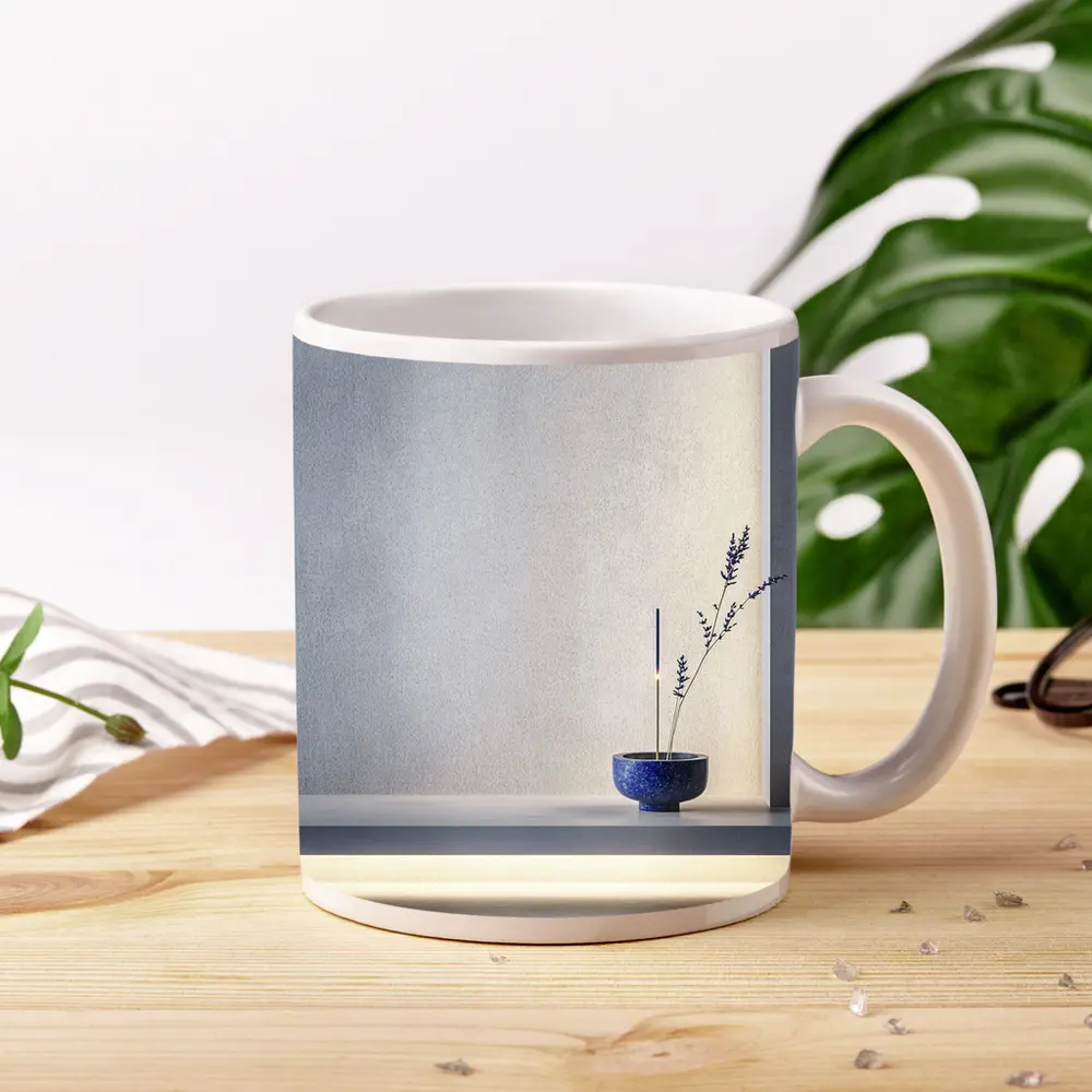 Blue Ceramic Bowl Lavender Stems Minimal – Mugs