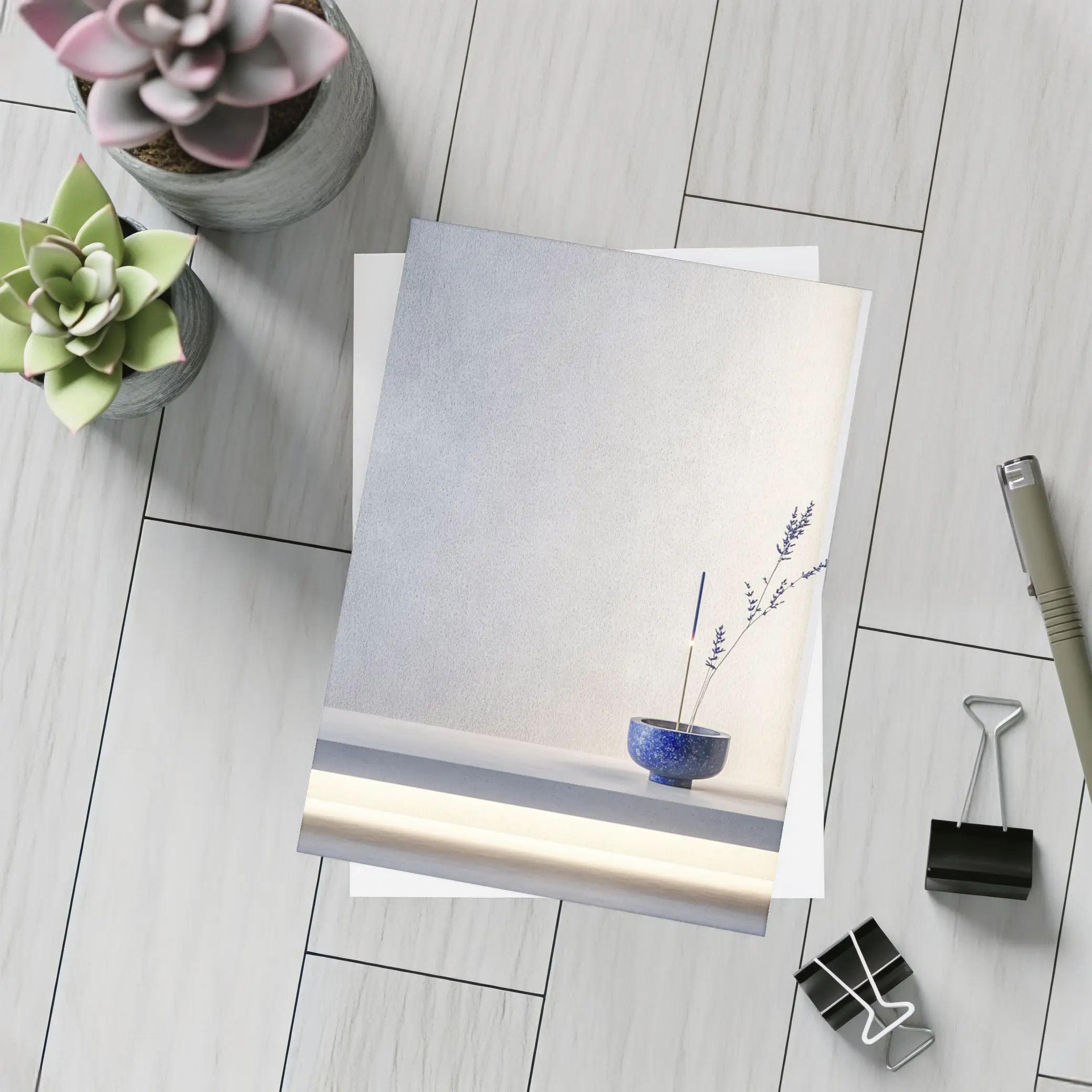 Blue Ceramic Bowl Lavender Stems Minimal – Postcards