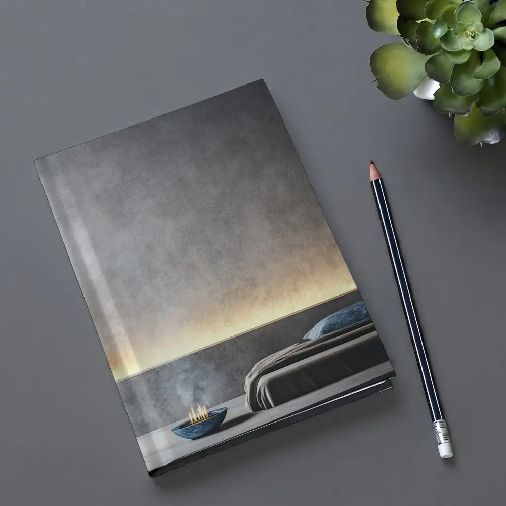 Minimalist Gray Bedroom Interior Warm Lighting – Notebooks