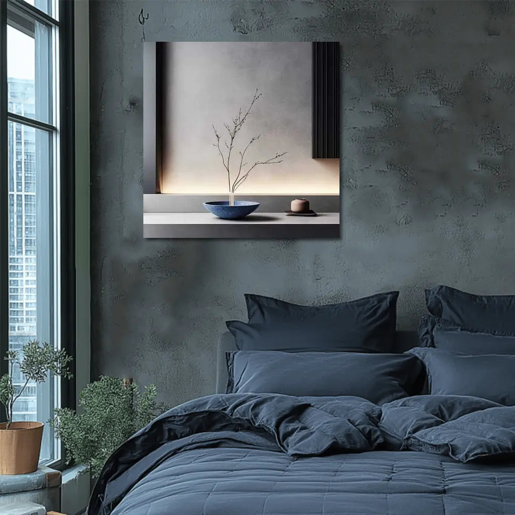 Blue Bowl Bare Branch Japanese Minimal Interior – Wall Art