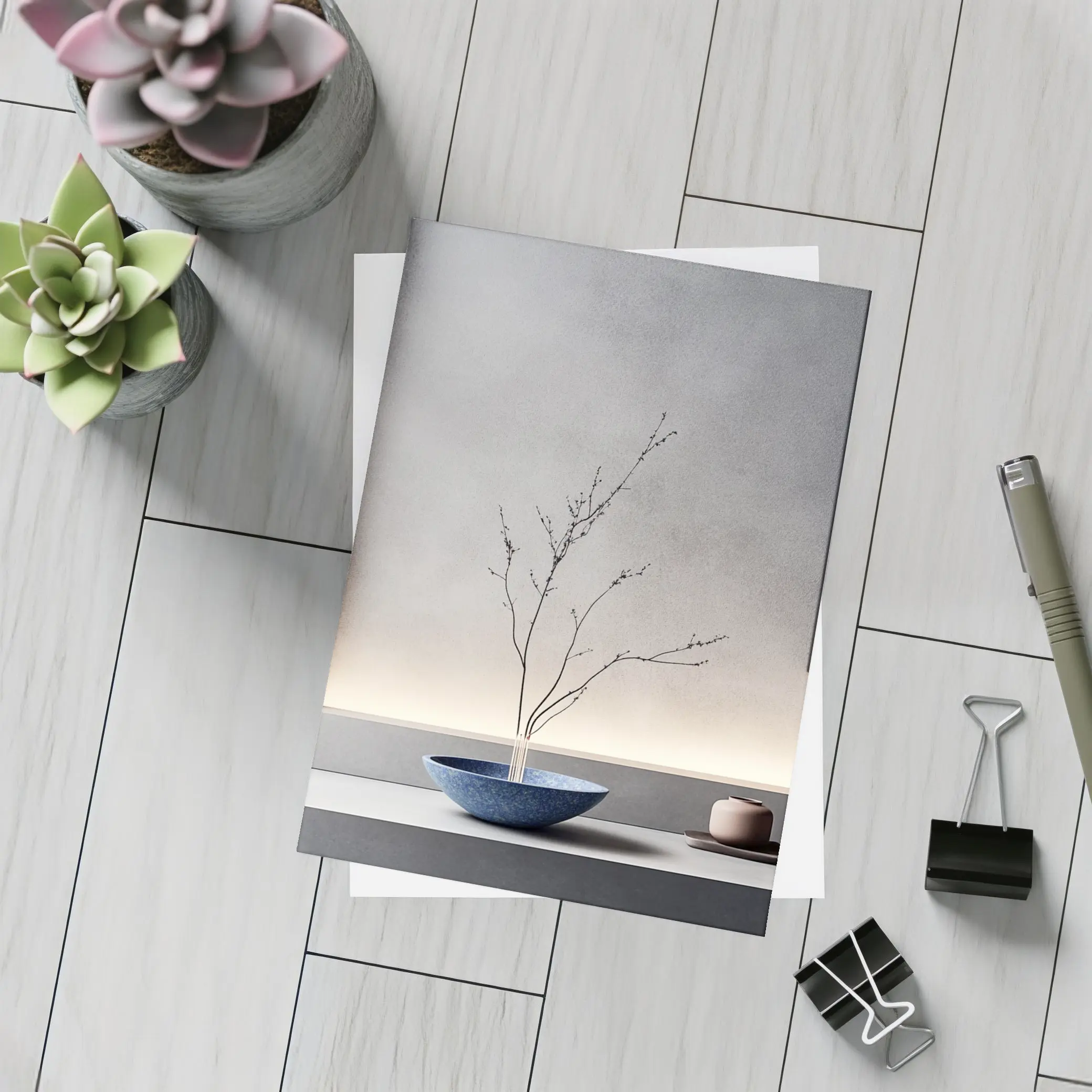 Blue Bowl Bare Branch Japanese Minimal Interior – Postcards