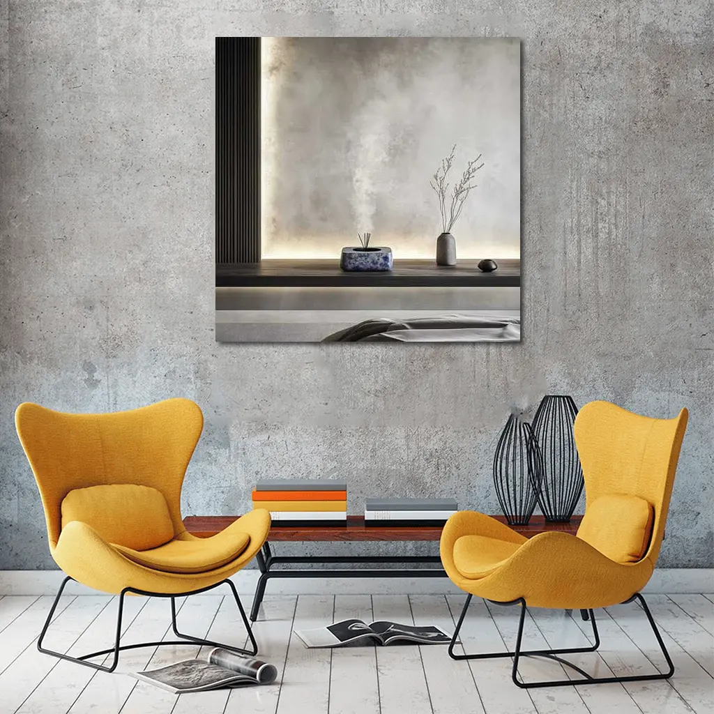 Japanese Minimal Calm Bedroom Interior Gray Wall – Wall Art