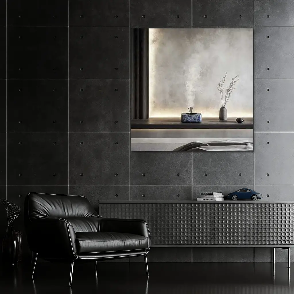 Japanese Minimal Calm Bedroom Interior Gray Wall – Wall Art