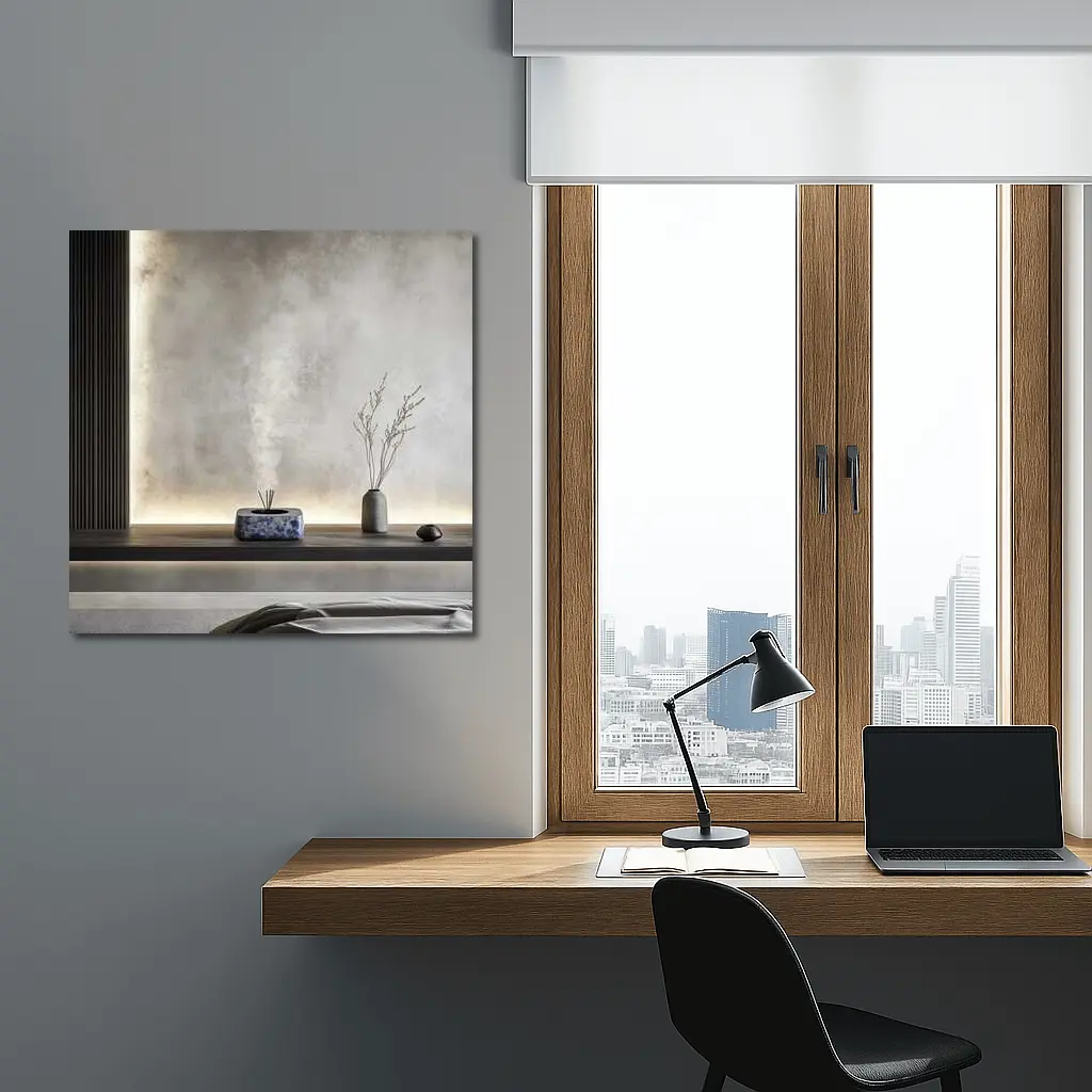 Japanese Minimal Calm Bedroom Interior Gray Wall – Wall Art