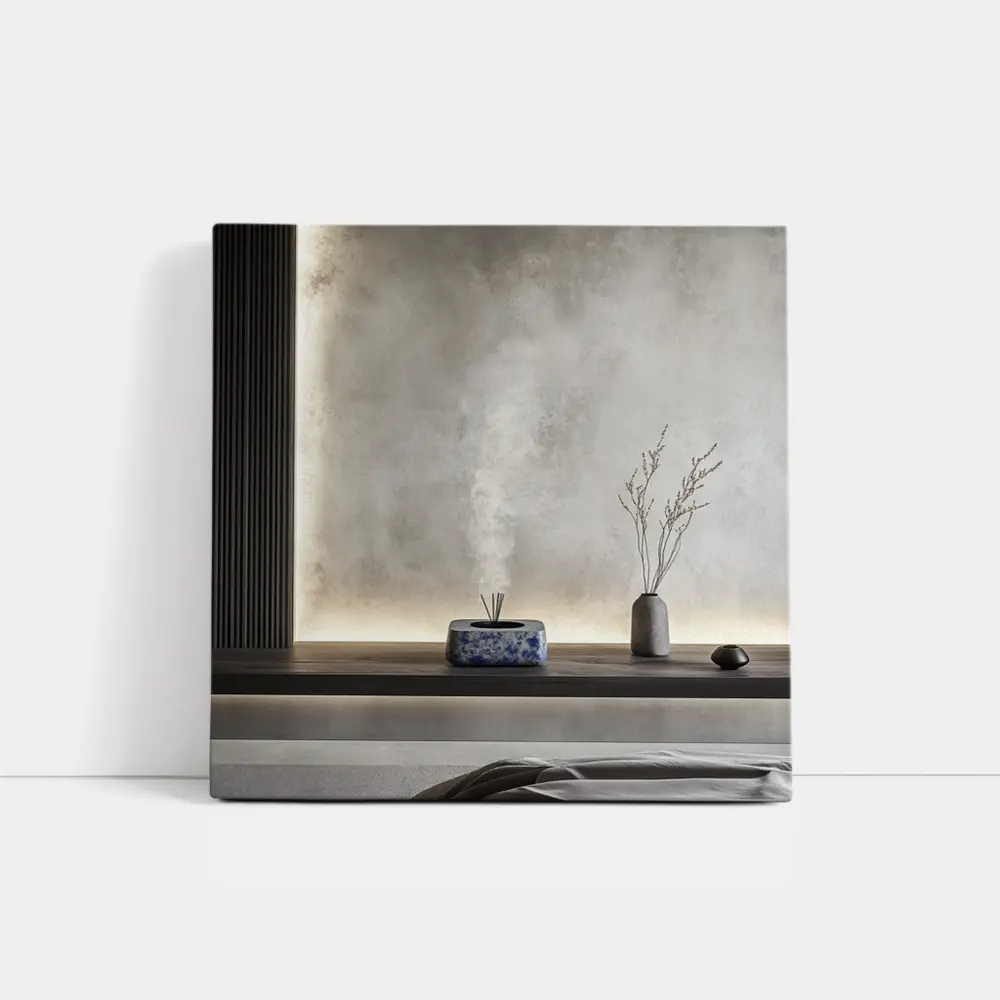 Japanese Minimal Calm Bedroom Interior Gray Wall – Wall Art