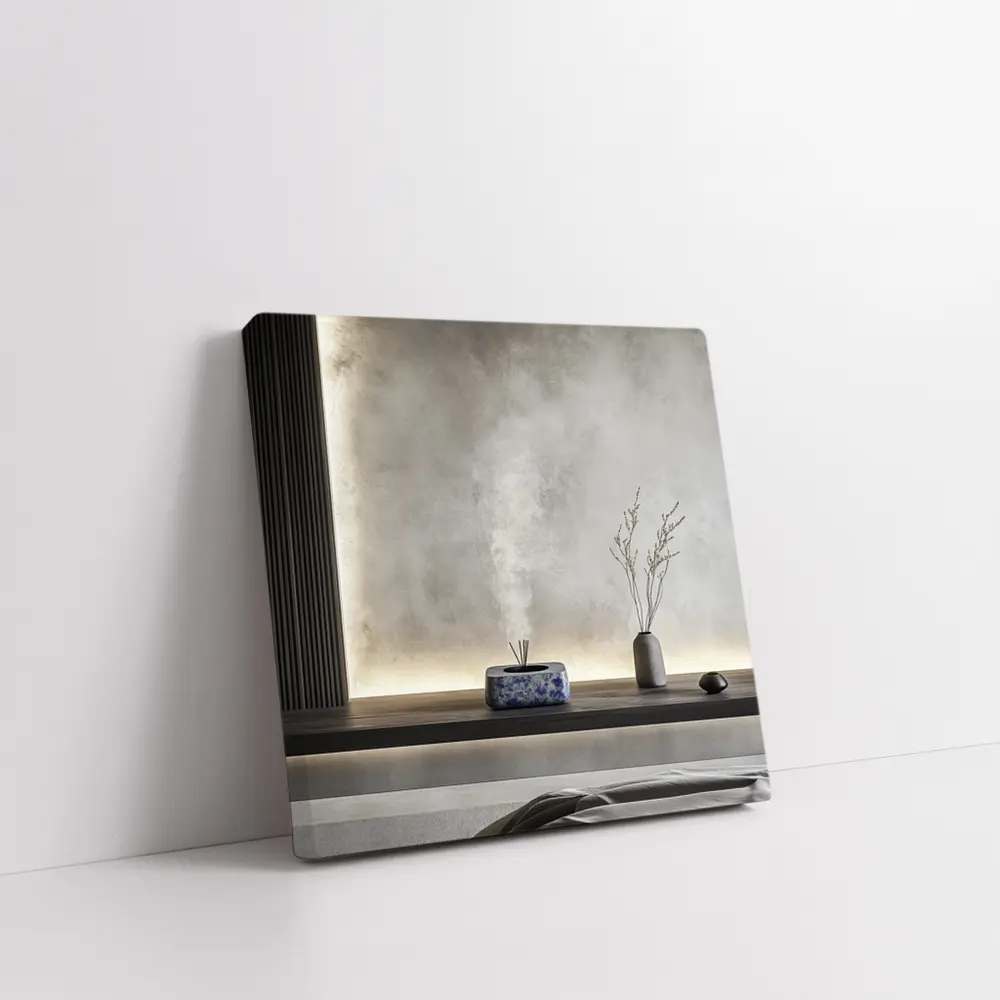 Japanese Minimal Calm Bedroom Interior Gray Wall – Wall Art