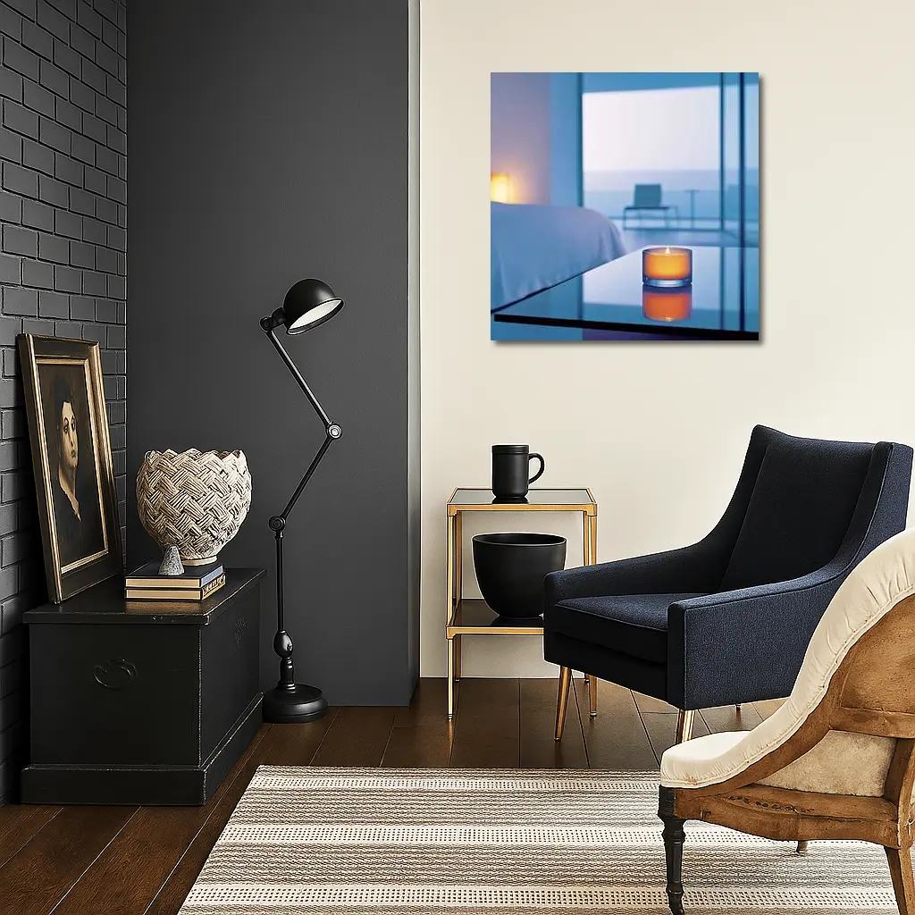 Glowing Candle Modern Bedroom Ocean View – Wall Art