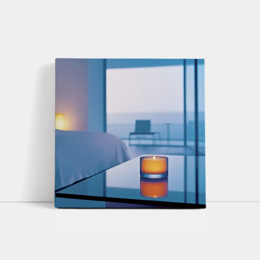 Glowing Candle Modern Bedroom Ocean View – Wall Art