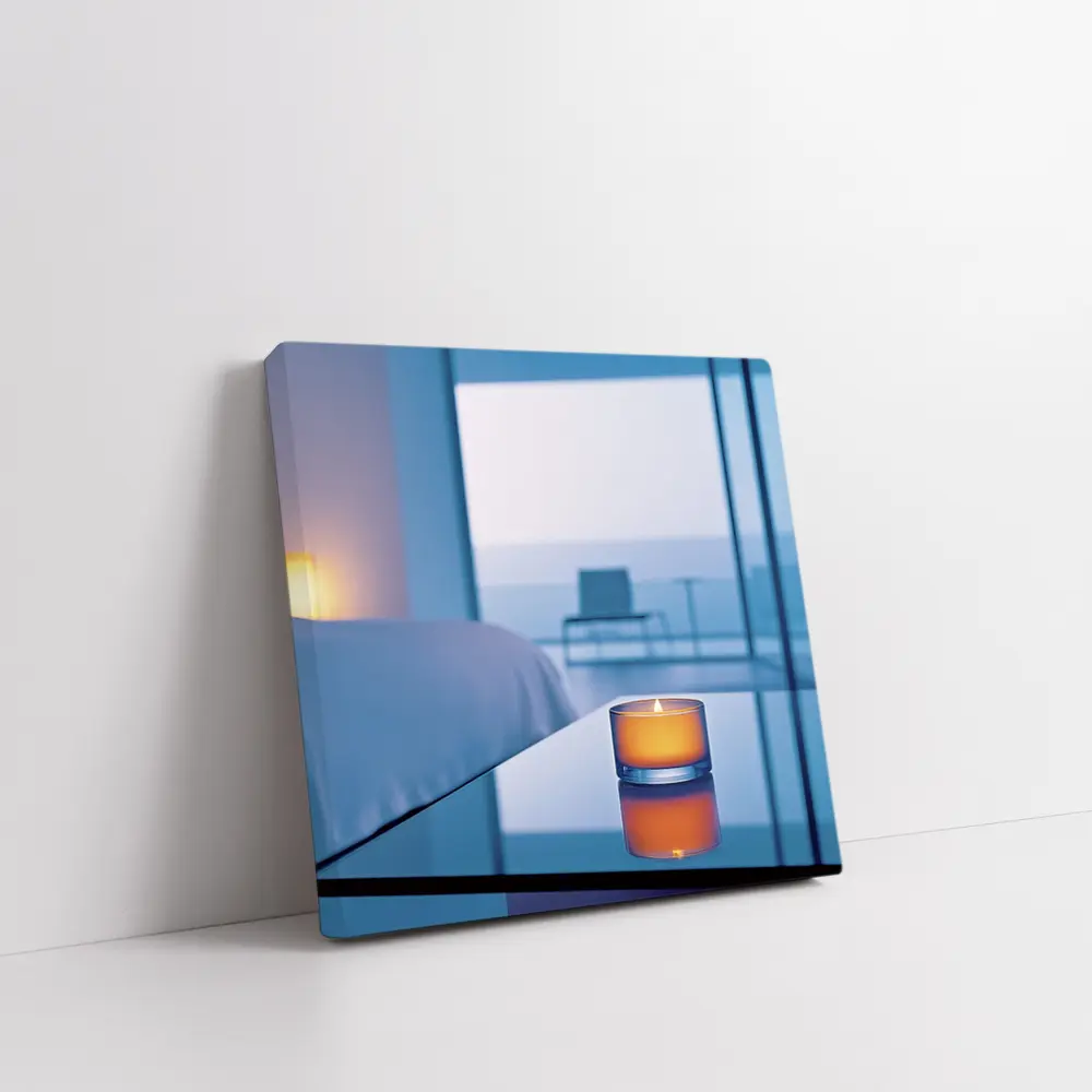 Glowing Candle Modern Bedroom Ocean View – Wall Art