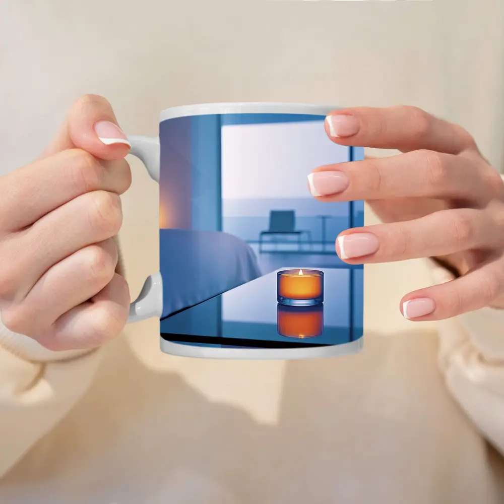 Glowing Candle Modern Bedroom Ocean View – Mugs