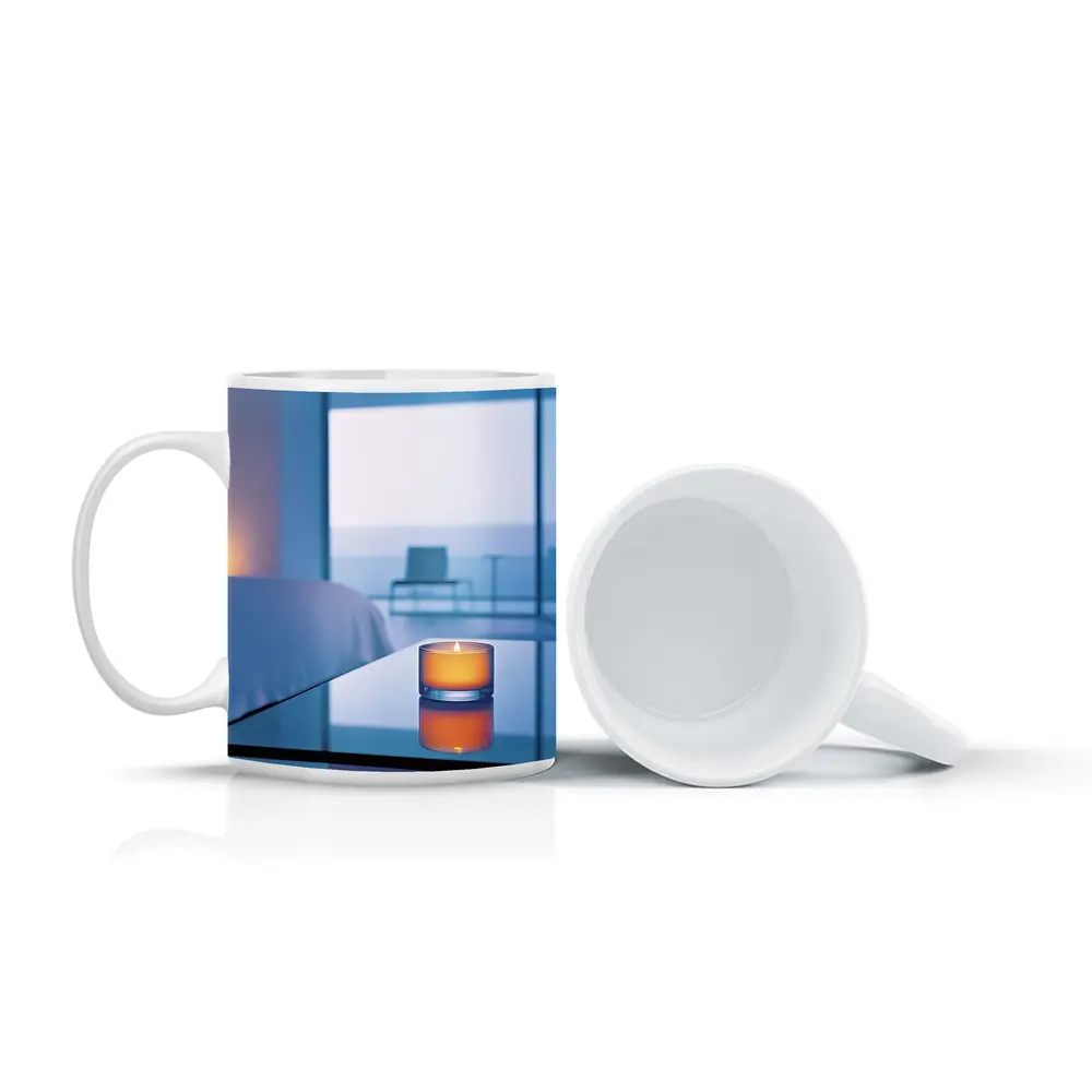 Glowing Candle Modern Bedroom Ocean View – Mugs