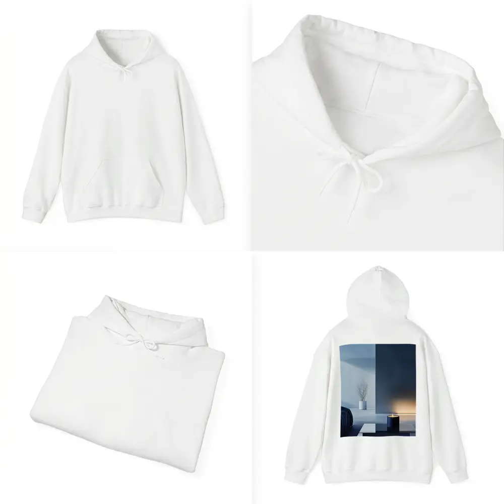 Minimal Dark Blue Room Glowing Candle – Hoodies