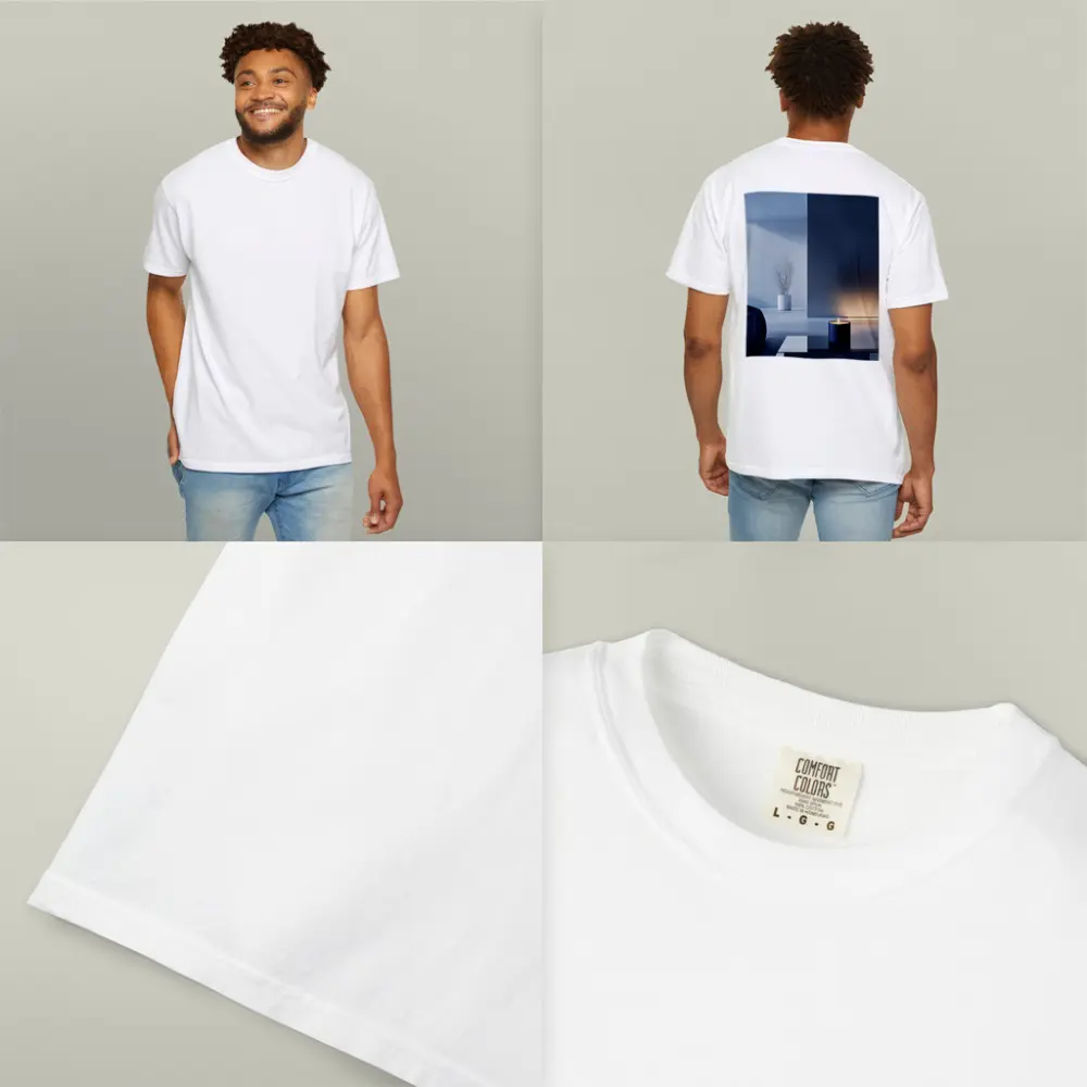 Minimal Dark Blue Room Glowing Candle – T-Shirts
