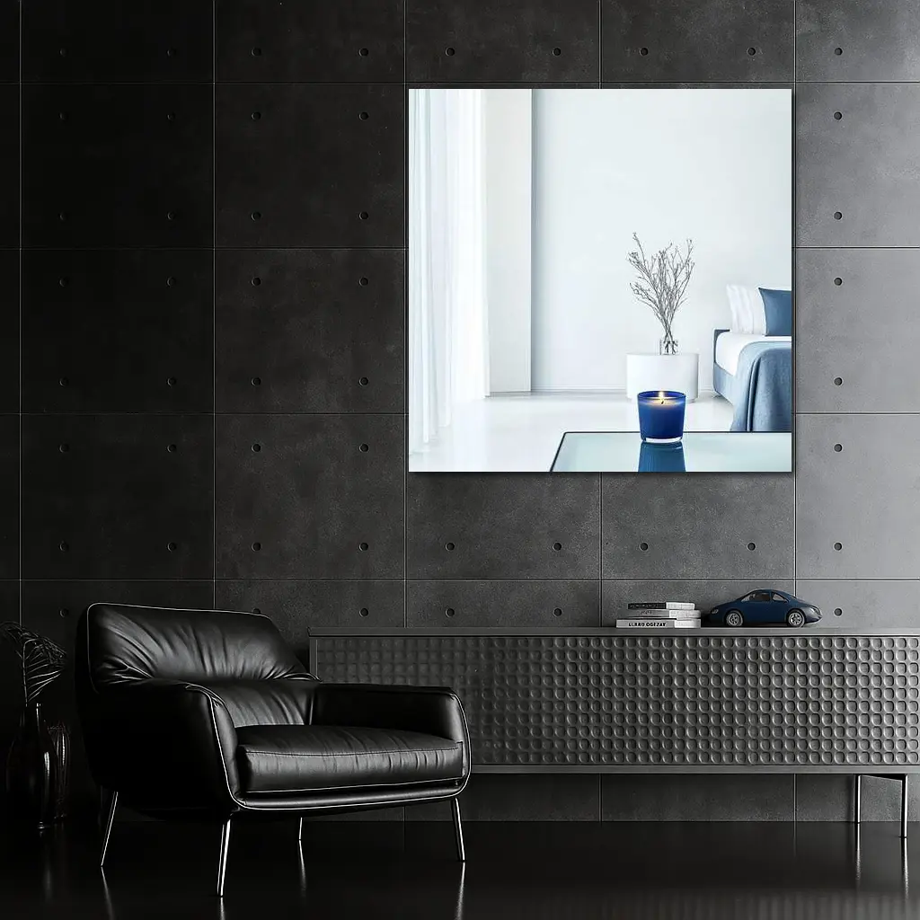Blue Candle Glowing in Minimalist White Room – Wall Art