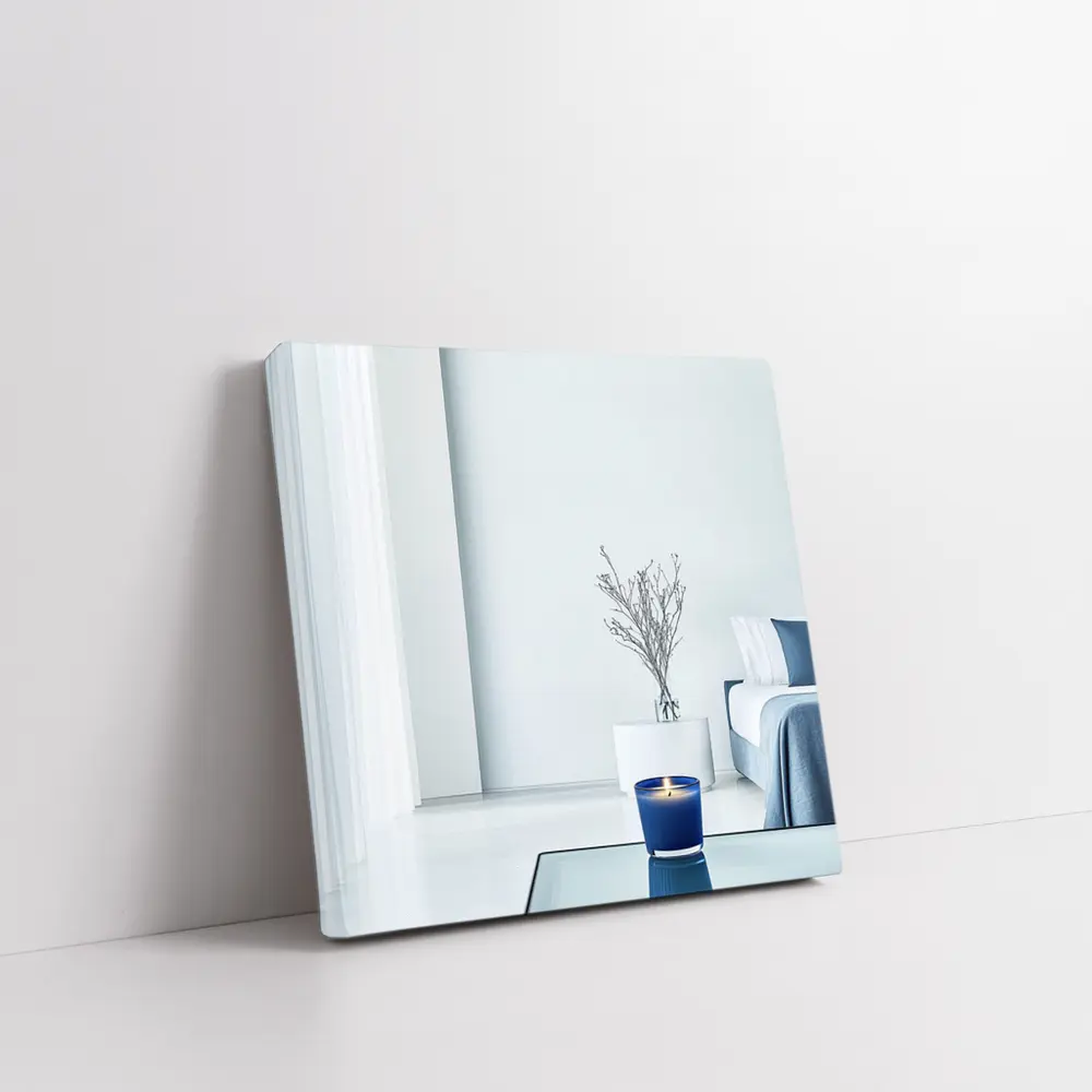 Blue Candle Glowing in Minimalist White Room – Wall Art
