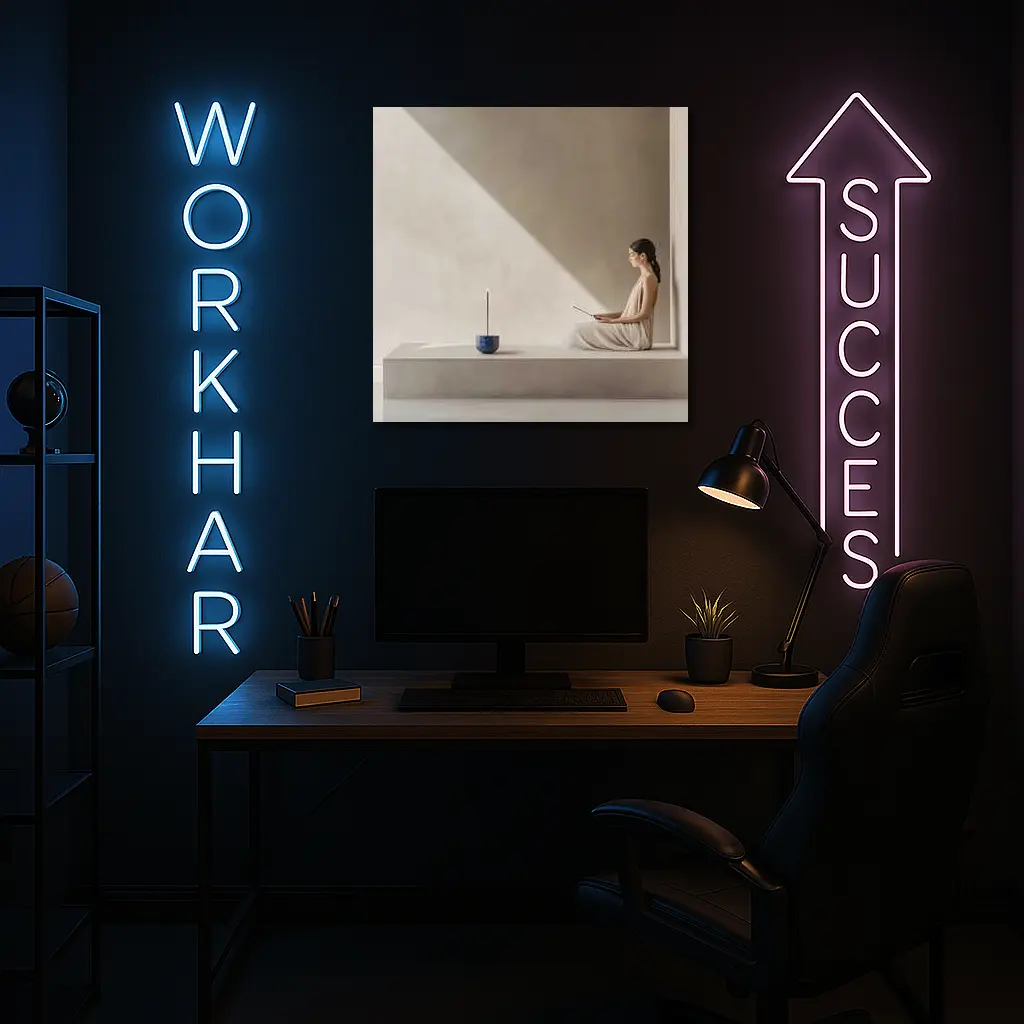 Woman Meditating With Incense Minimalist Interior – Wall Art