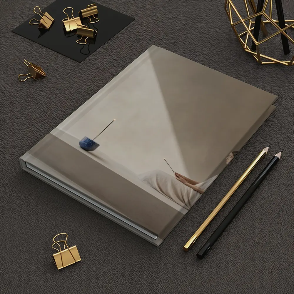Woman Meditating With Incense Minimalist Interior – Notebooks