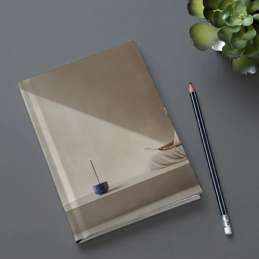 Woman Meditating With Incense Minimalist Interior – Notebooks