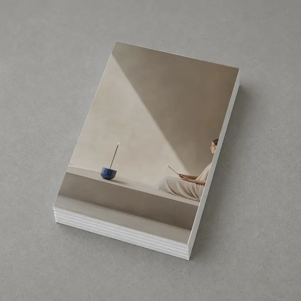 Woman Meditating With Incense Minimalist Interior – Postcards