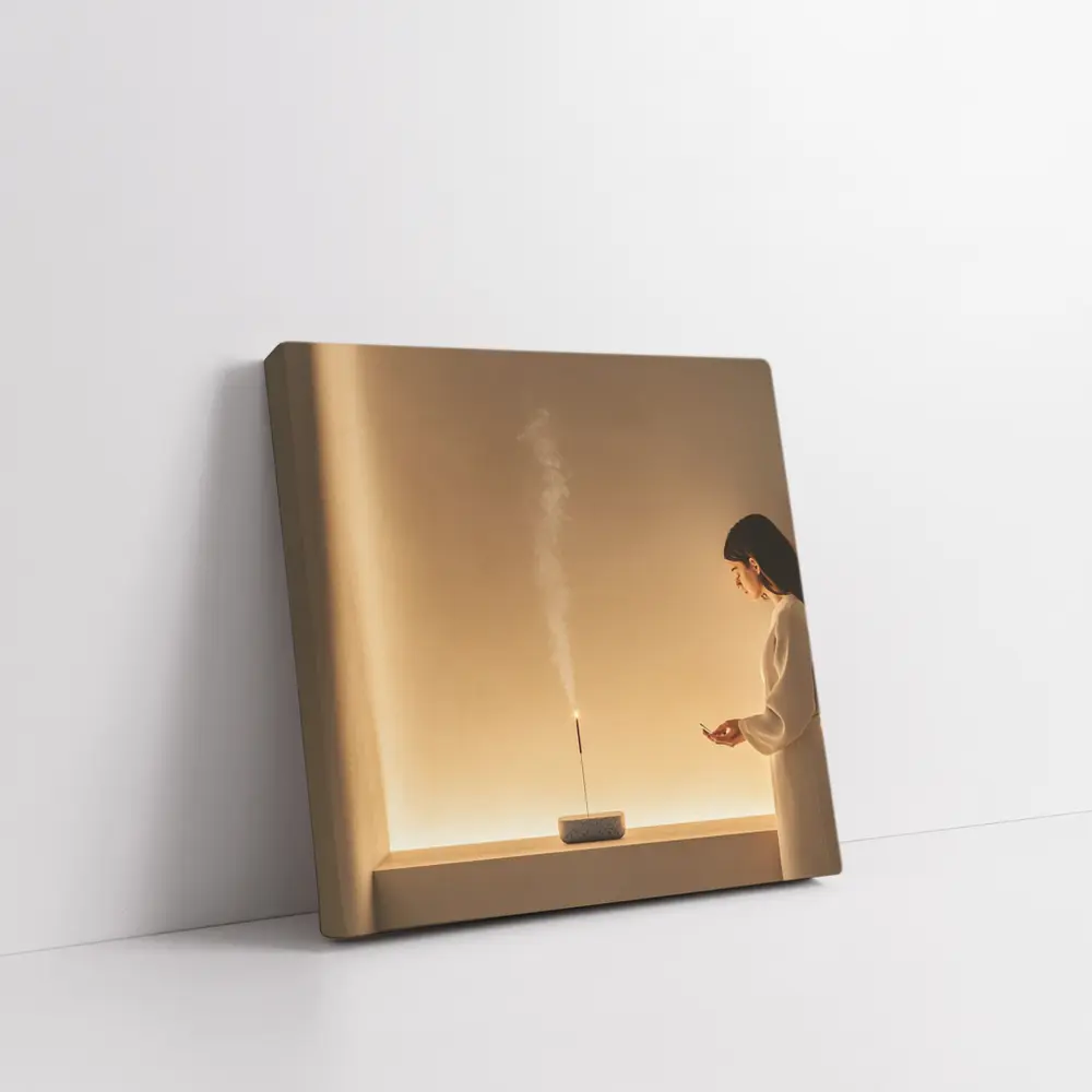 Woman With Incense Stick Warm Minimal Interior – Wall Art