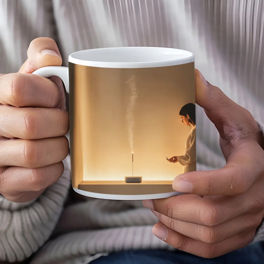 Woman With Incense Stick Warm Minimal Interior – Mugs