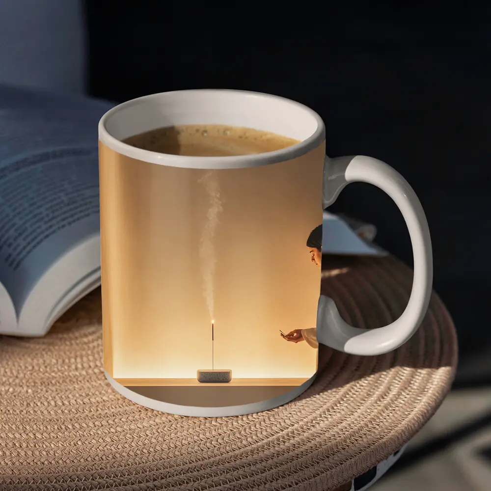 Woman With Incense Stick Warm Minimal Interior – Mugs