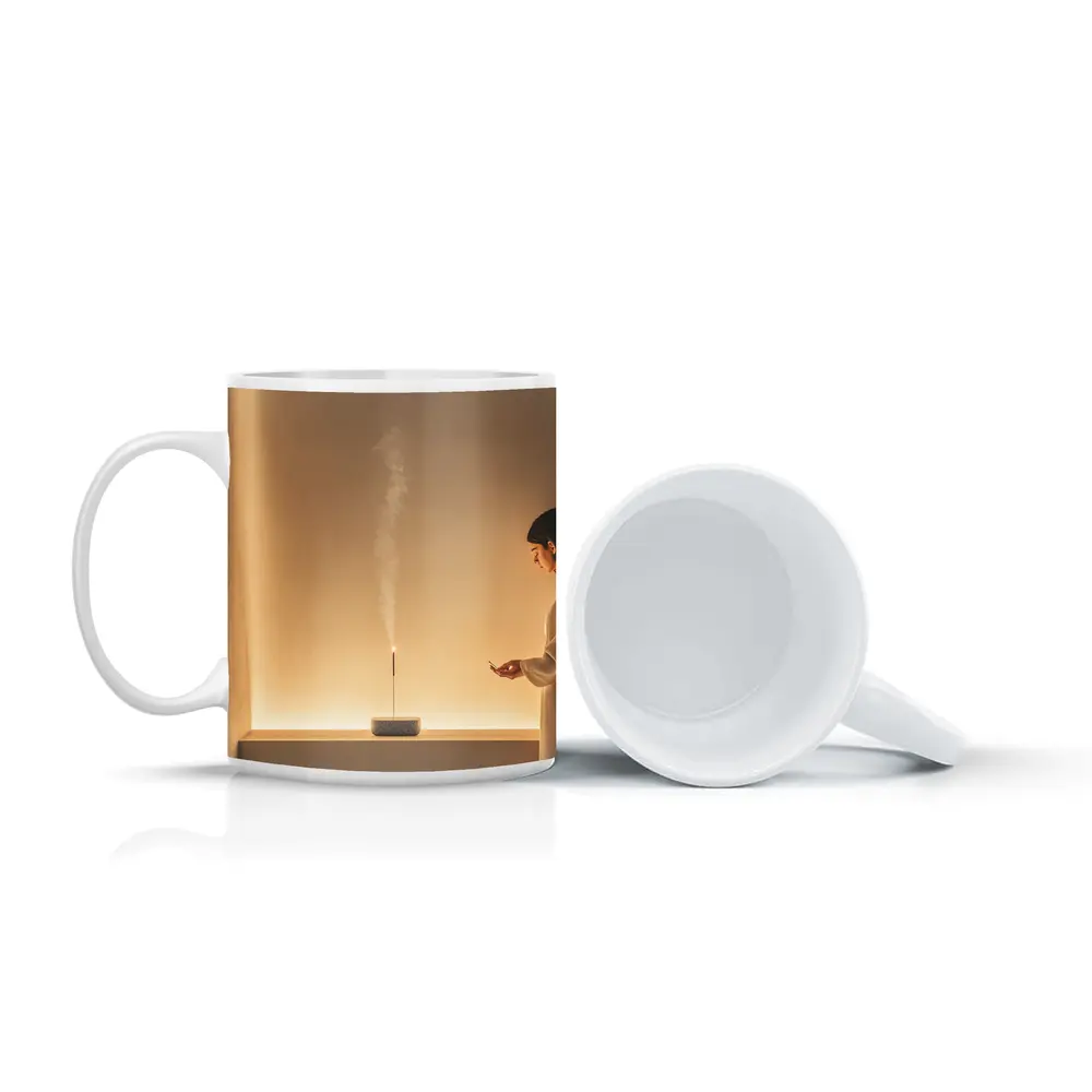 Woman With Incense Stick Warm Minimal Interior – Mugs