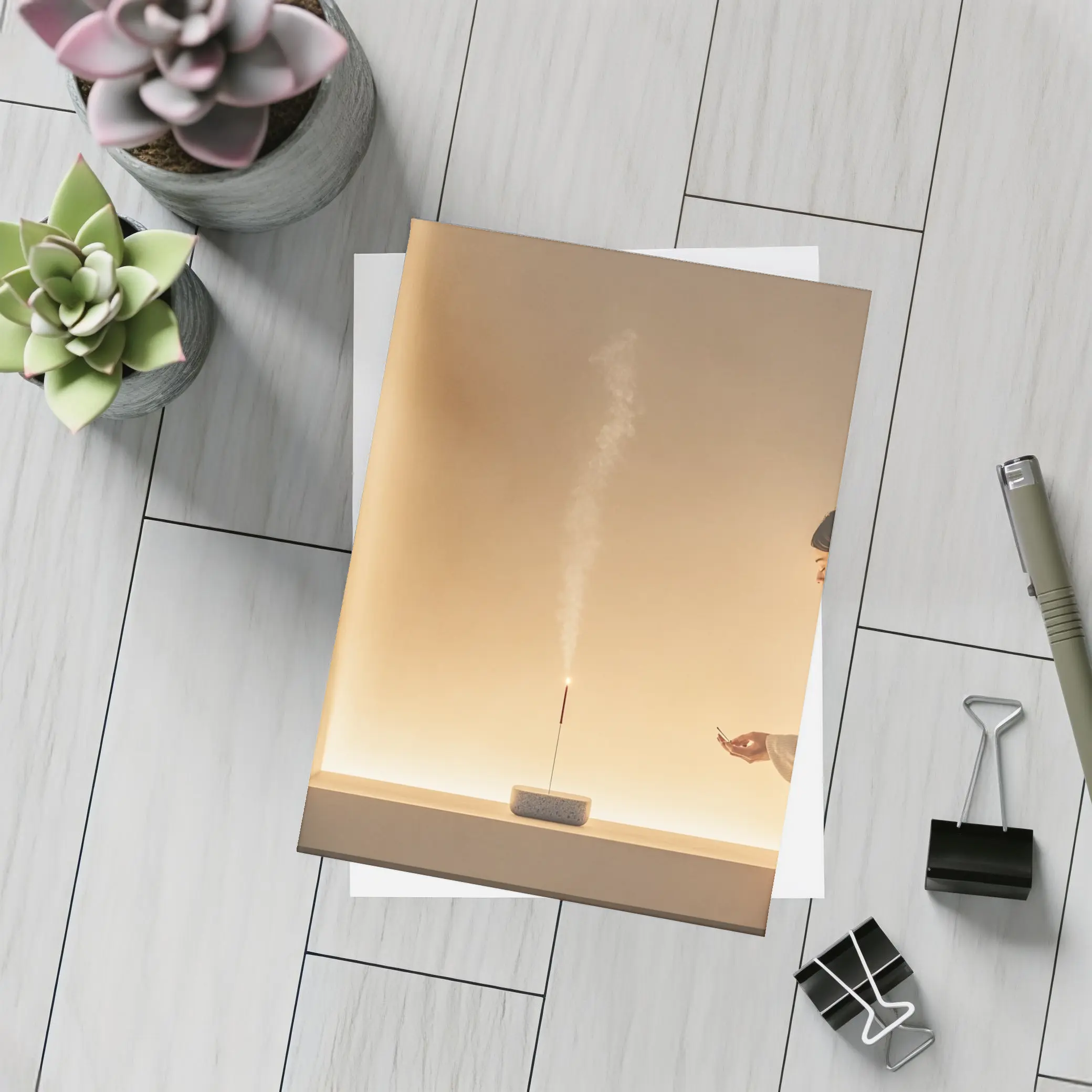 Woman With Incense Stick Warm Minimal Interior – Postcards