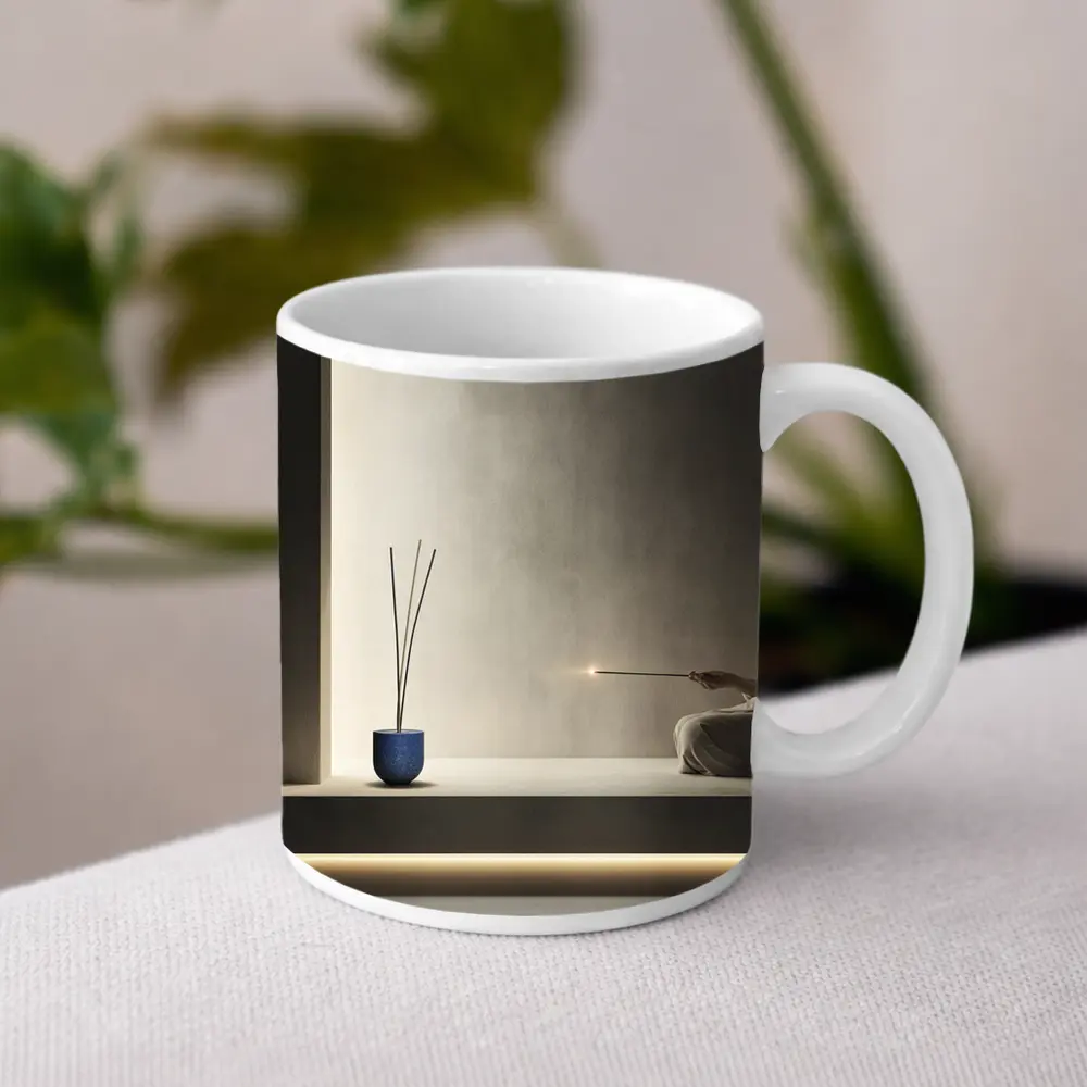 Woman Meditating With Incense Minimal Interior – Mugs