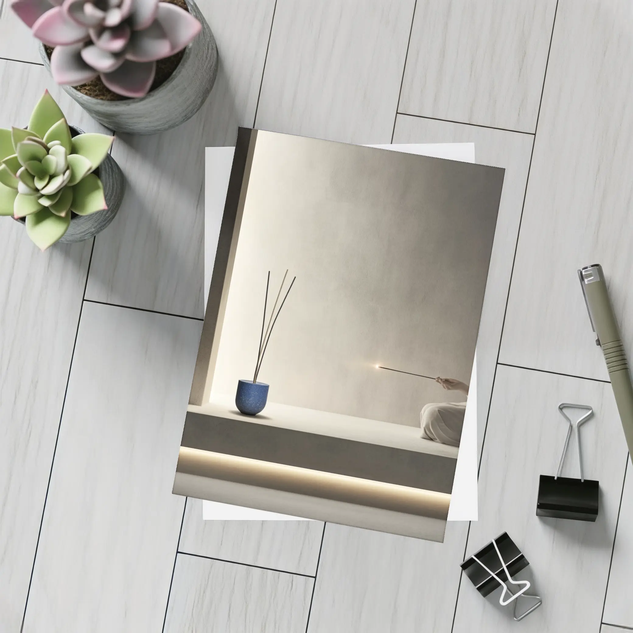 Woman Meditating With Incense Minimal Interior – Postcards