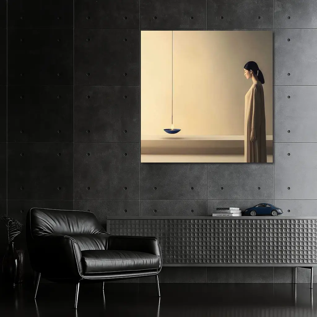 Serene Woman Standing by Floating Candle – Wall Art