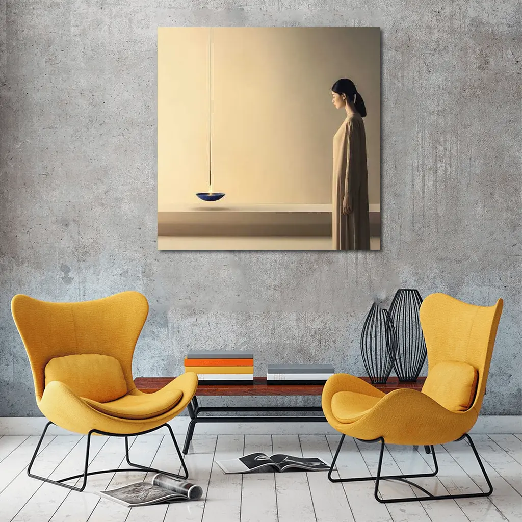 Serene Woman Standing by Floating Candle – Wall Art