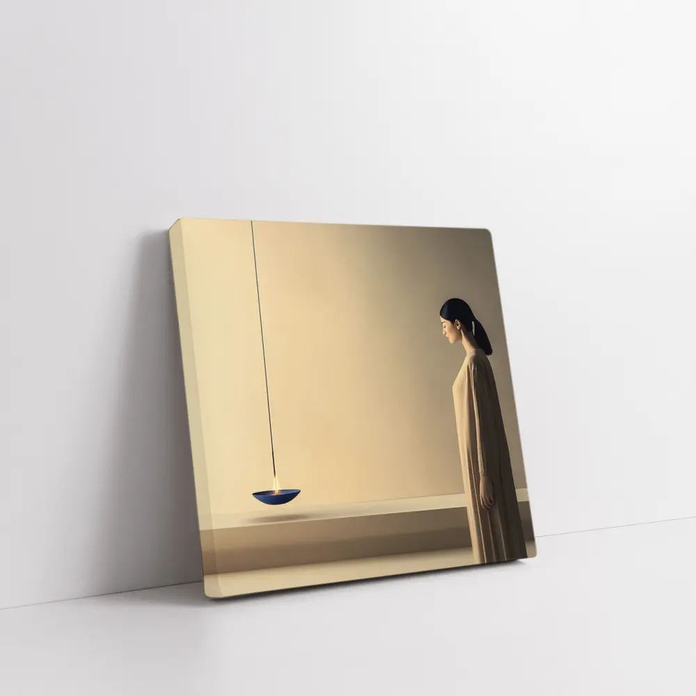 Serene Woman Standing by Floating Candle – Wall Art