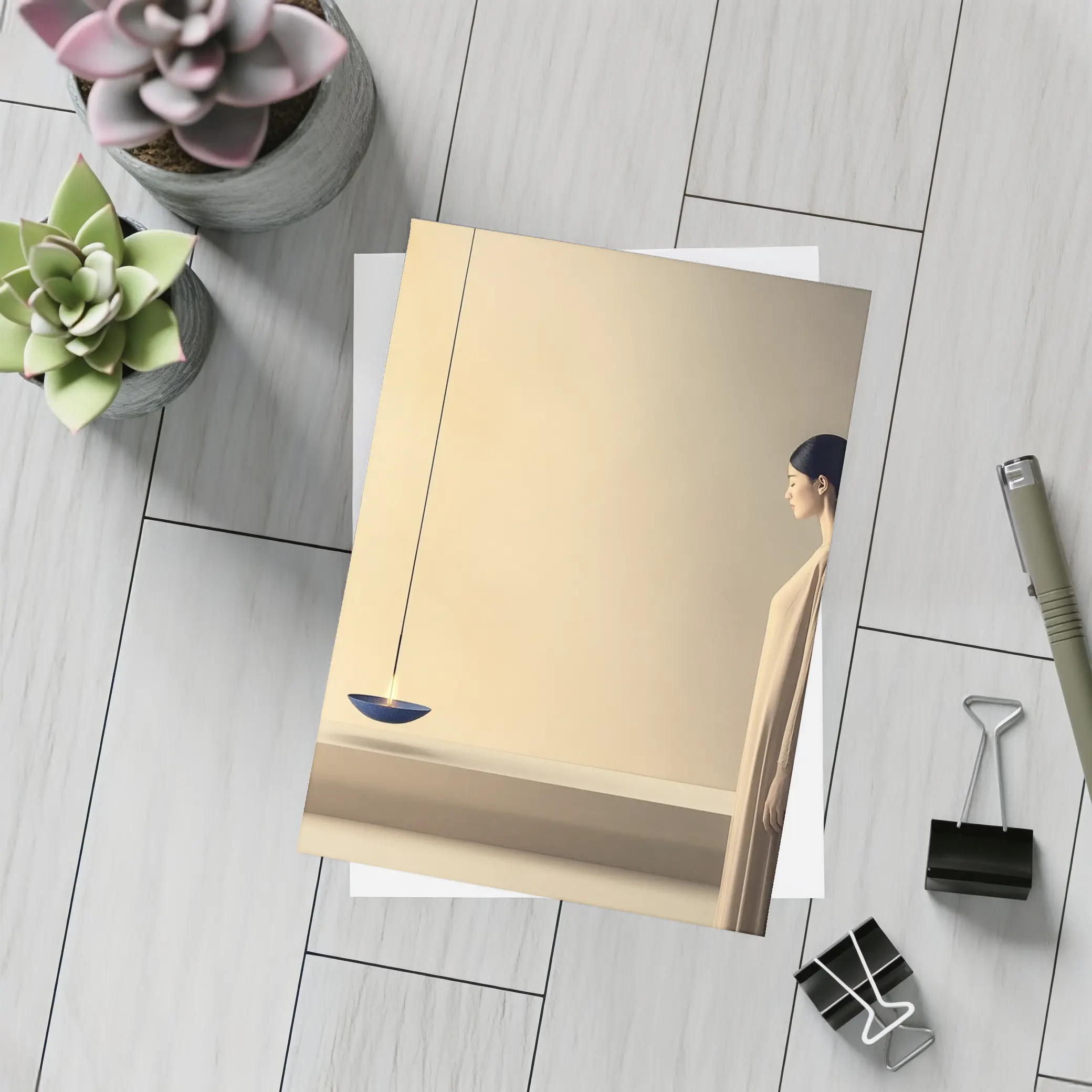 Serene Woman Standing by Floating Candle – Postcards