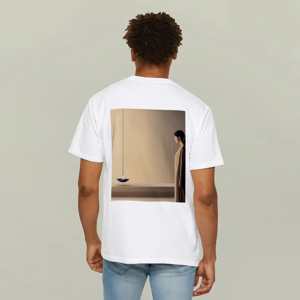 Serene Woman Standing by Floating Candle – T-Shirts