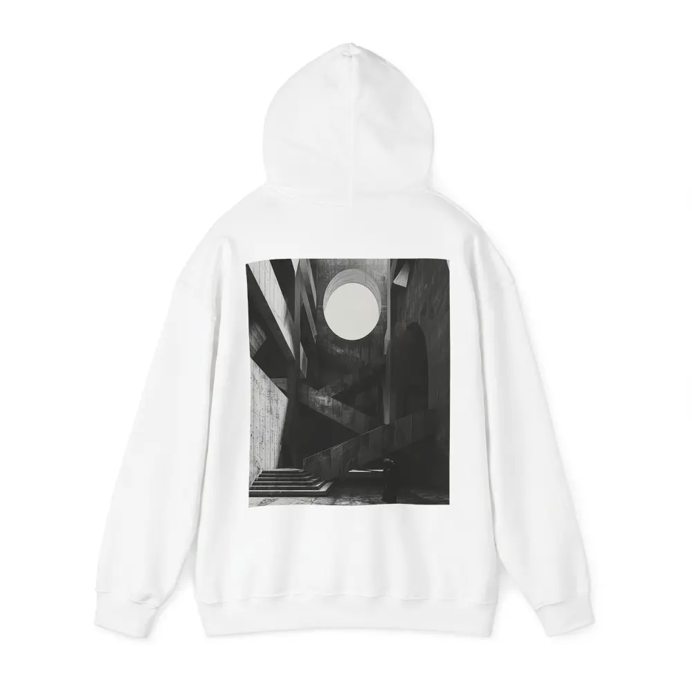 Brutalist Concrete Interior Lone Figure Staircase – Hoodies