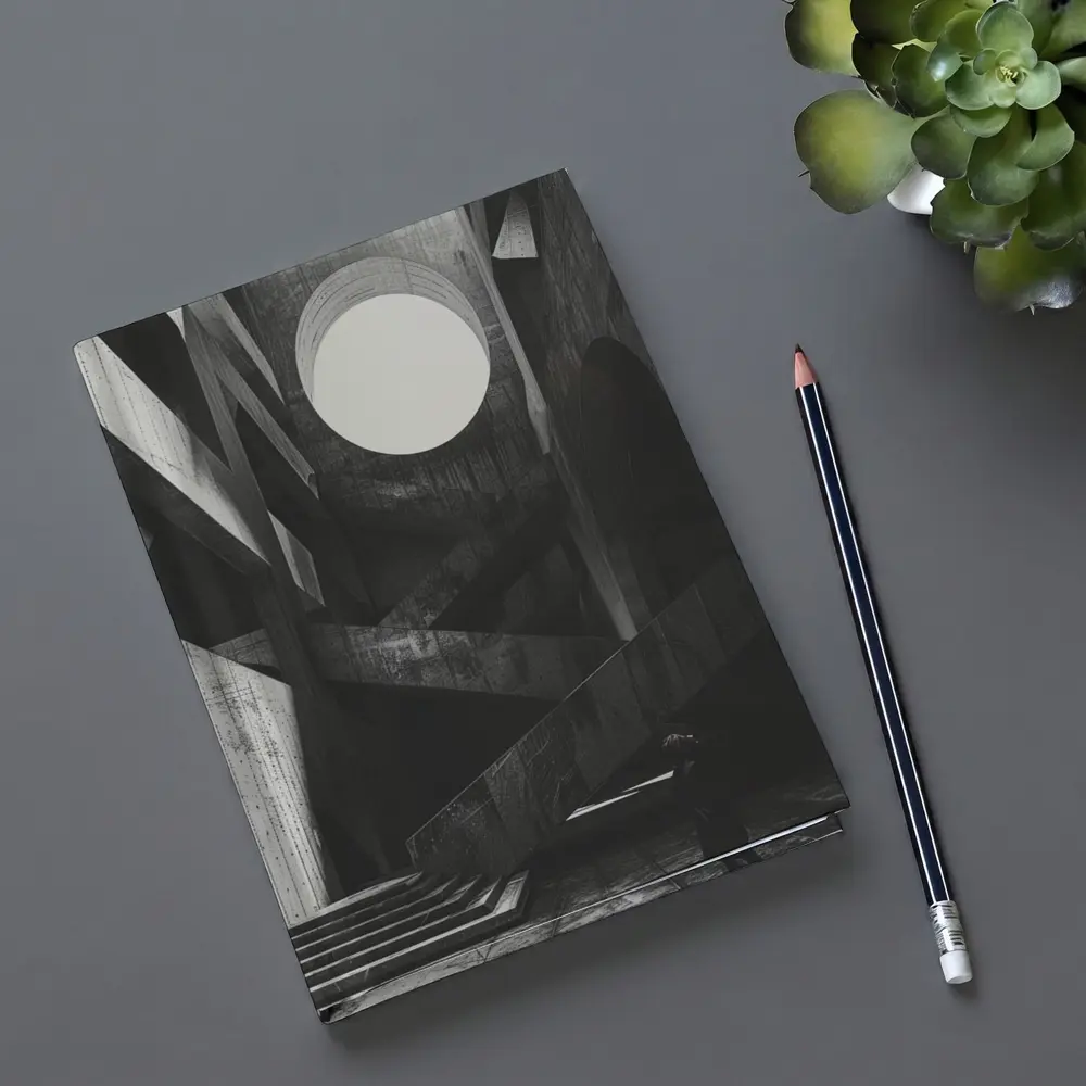 Brutalist Concrete Interior Lone Figure Staircase – Notebooks