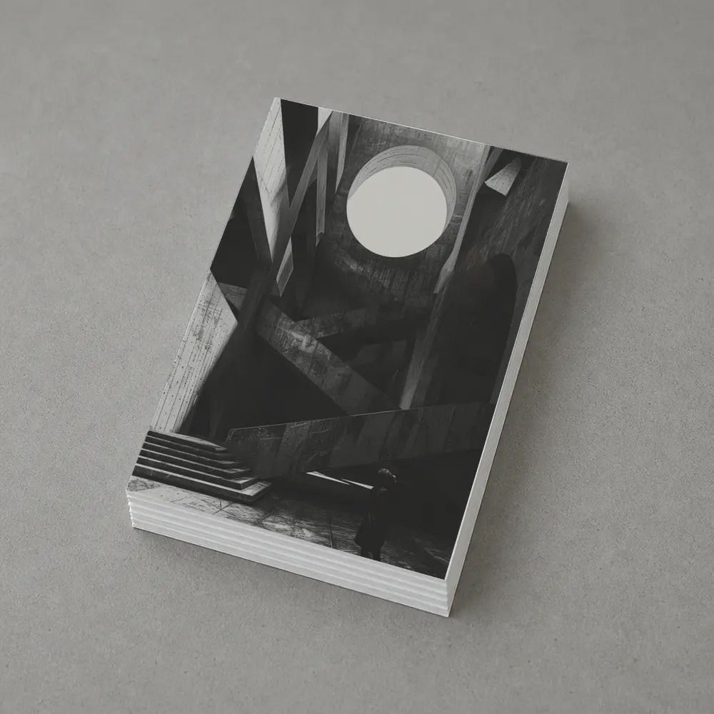 Brutalist Concrete Interior Lone Figure Staircase – Postcards