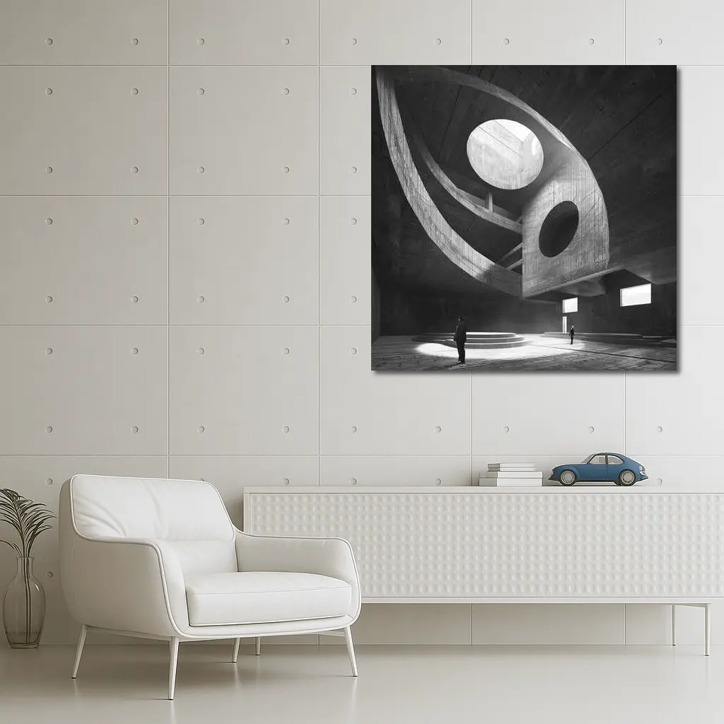 Brutalist Concrete Interior Architecture Black White – Wall Art