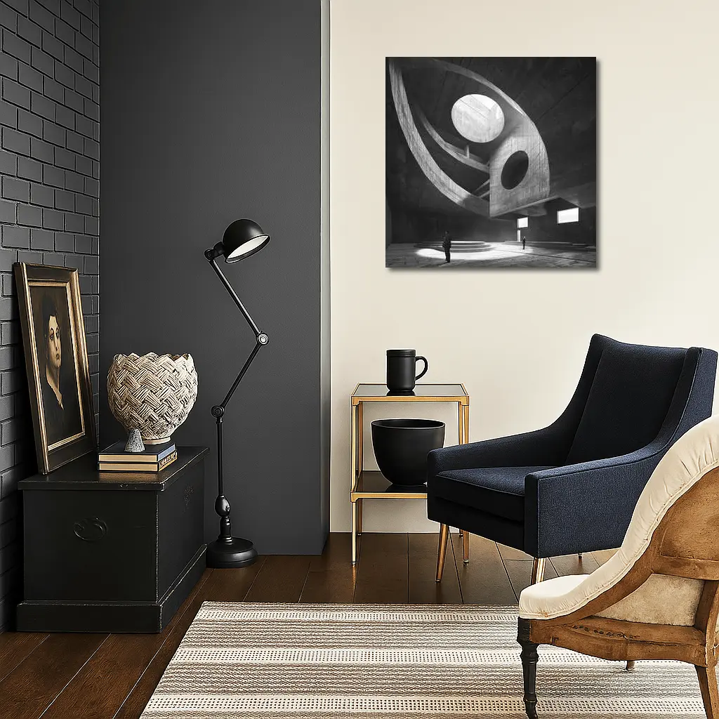 Brutalist Concrete Interior Architecture Black White – Wall Art